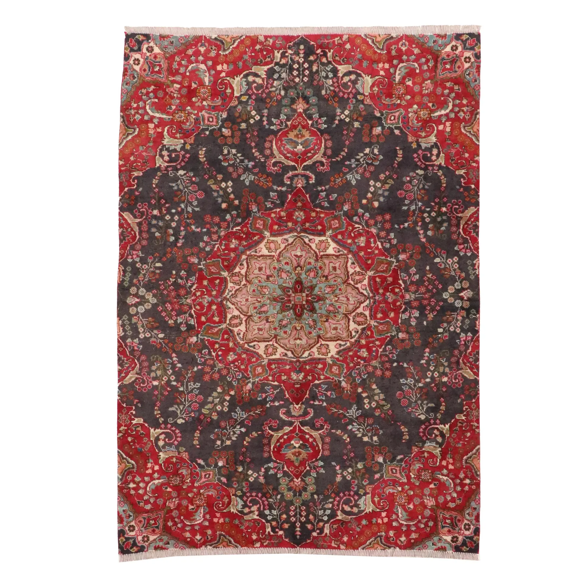 6'2 x 9'3 Hand-Knotted Persian Mashad Remnant Area Rug
