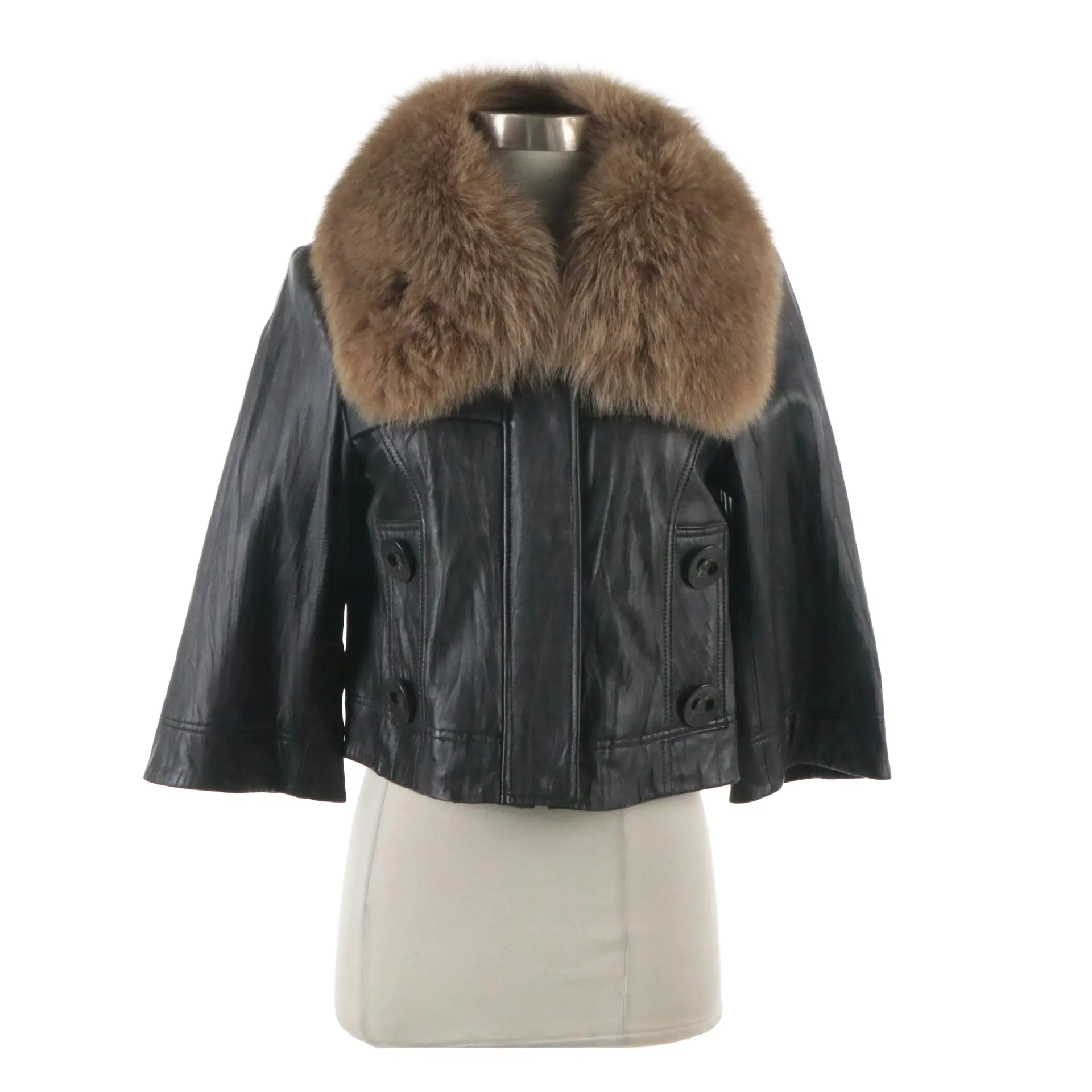 Peter Nygård Leather Zip Jacket with Dyed Fox Fur Collar