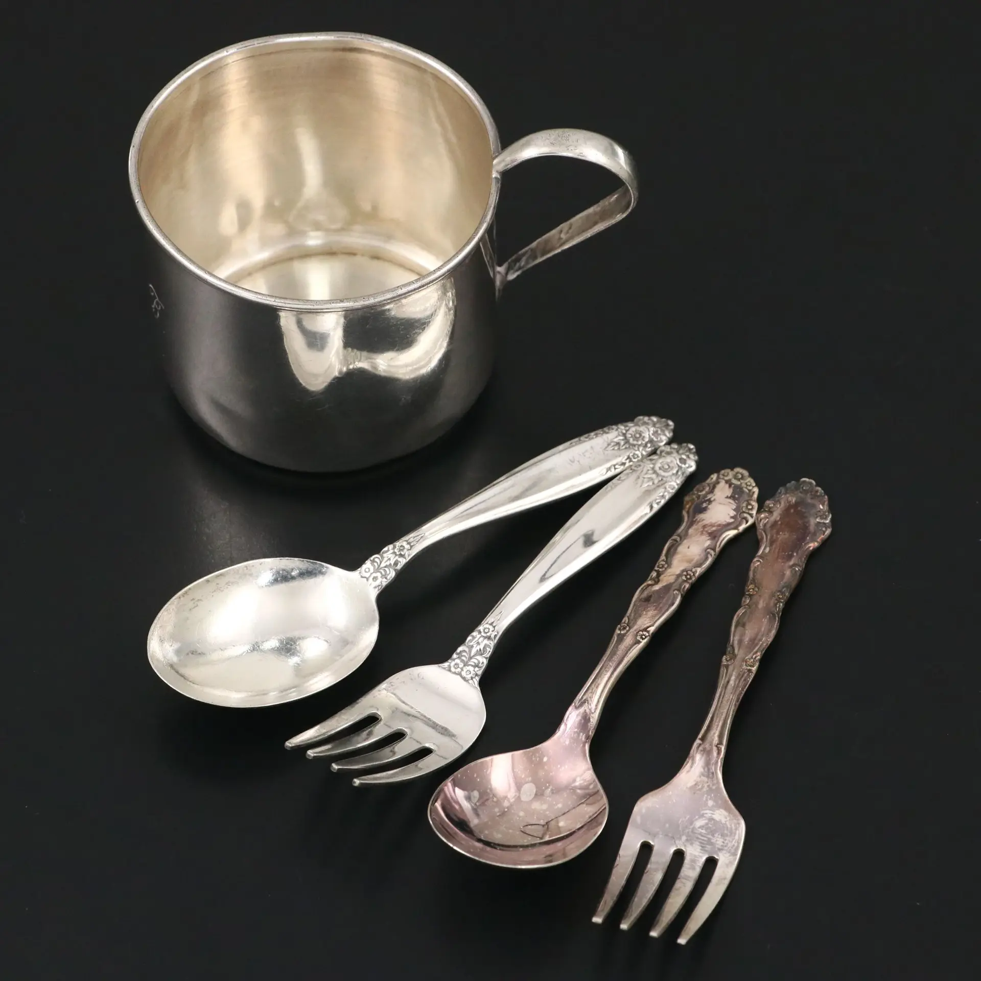 Mexican Sterling Silver Baby Cup with International "Prelude" Baby Flatware