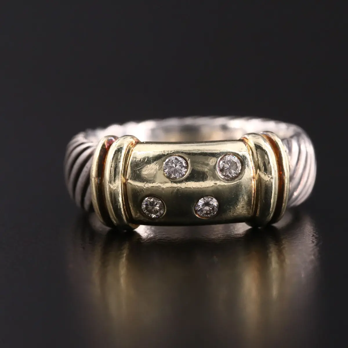 David Yurman Metro Sterling, 14K and Diamond Ring