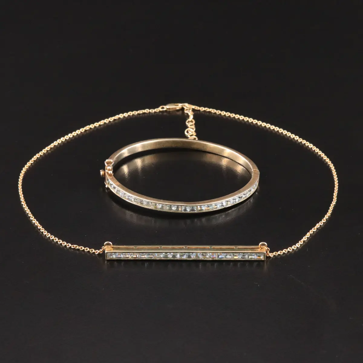 Sterling Sky Blue Topaz Bar Necklace and Hinged Bangle Bracelet