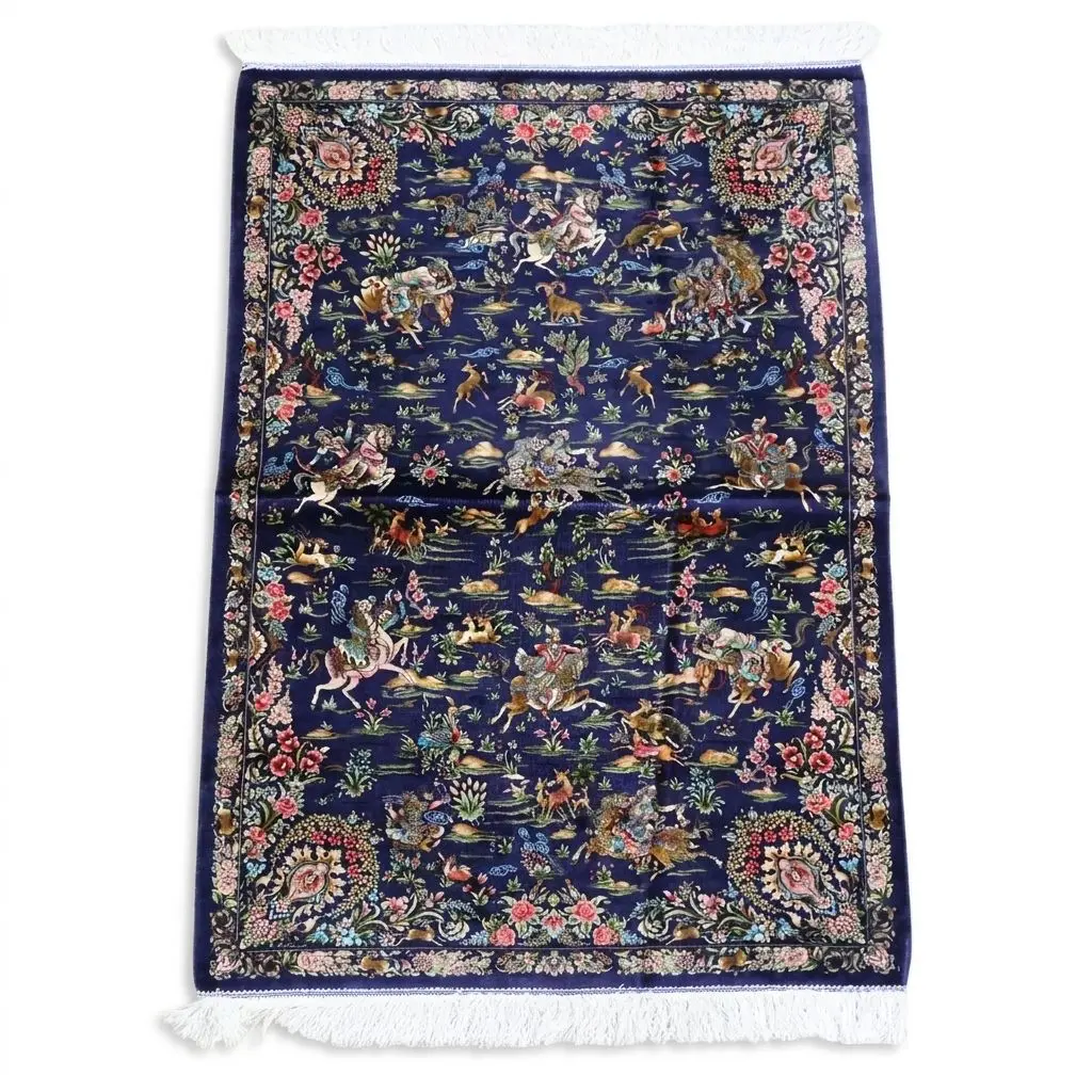 3'4 x 5'5 Machine Made Persian Qom Style Area Rug