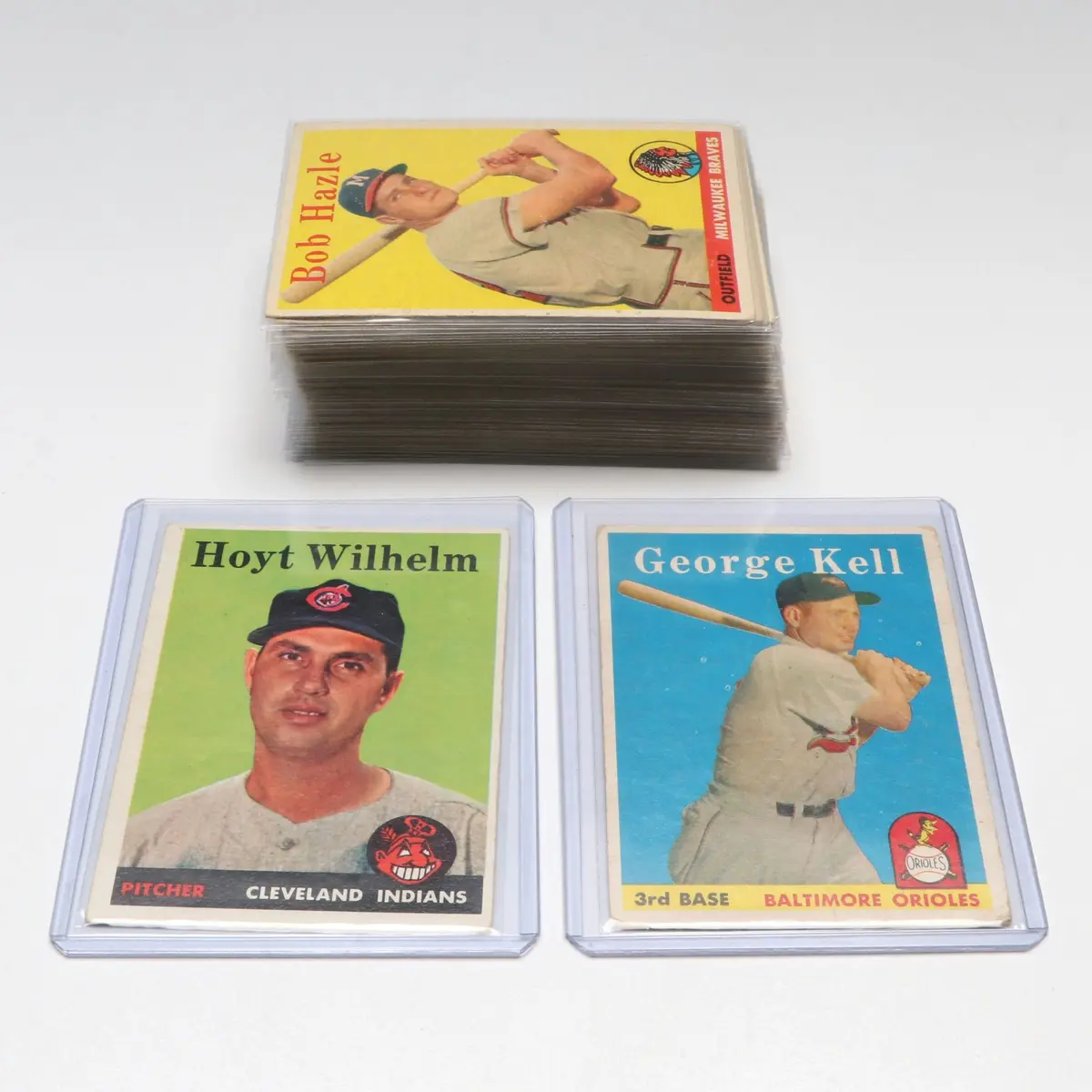 1958 Topps Baseball Cards Featuring George Kell and Hoyt Wilhelm