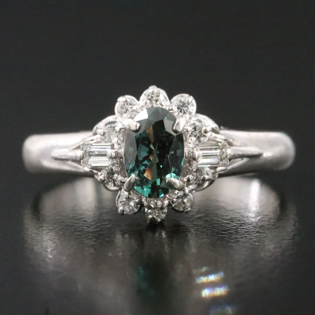 Platinum Alexandrite and Diamond Ring