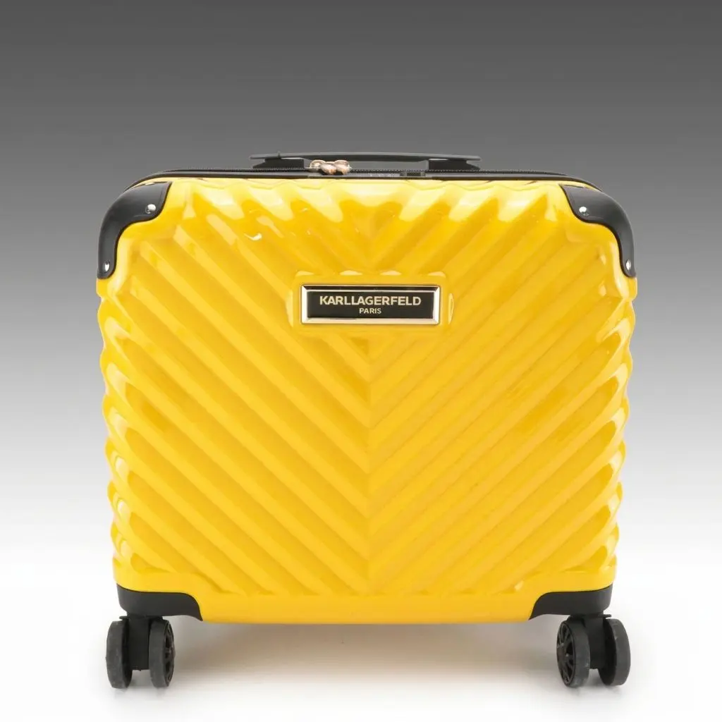 Karl Lagerfeld Georgette Chevron Yellow/Black Pilot Spinner Carry-On Case