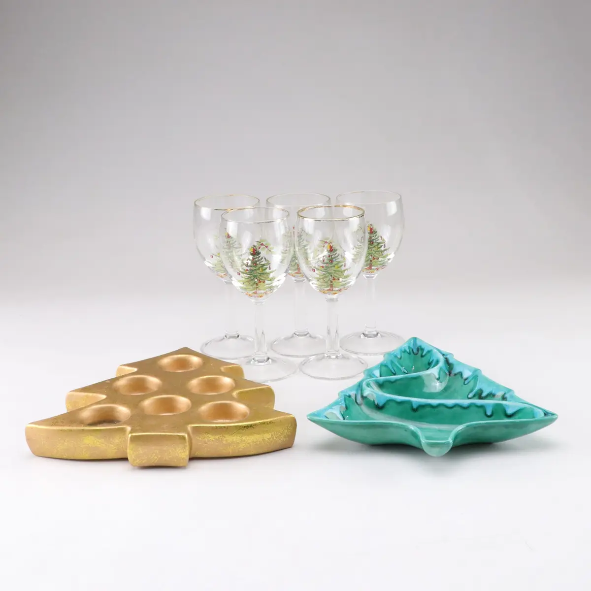 Spode Wine Glasses with Atlantic Mold Company Candy Dish & Candle Holder