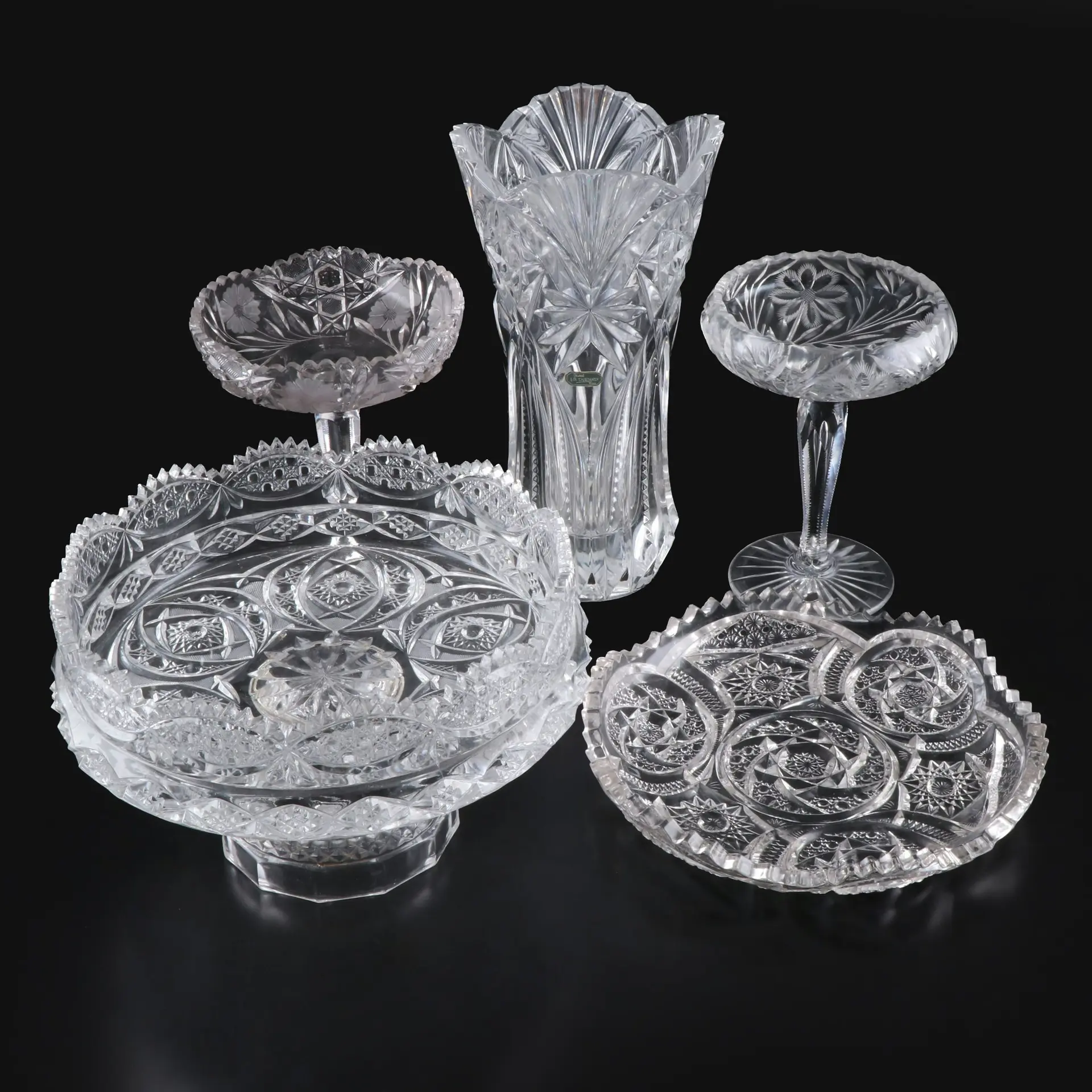 Durand Crystal Vase with American Brilliant Style Cut Glass Tableware