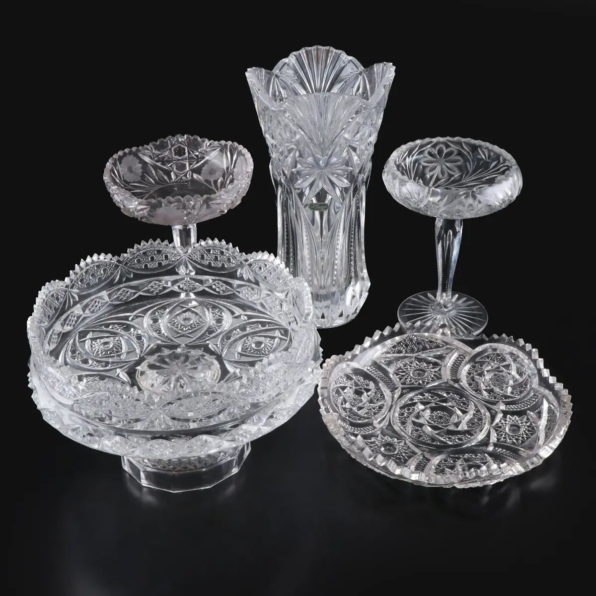 Durand Crystal Vase with American Brilliant Style Cut Glass Tableware