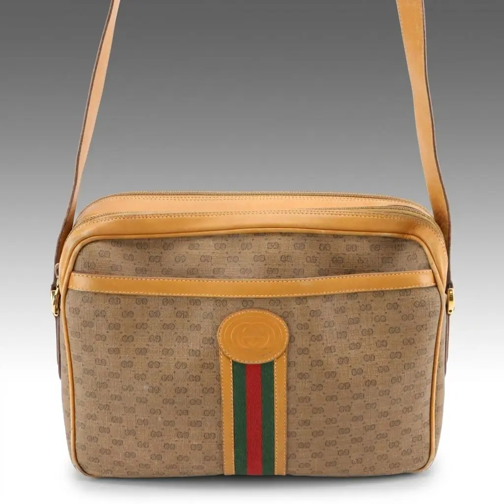 Gucci Web Stripe Double-Zip Camera Bag in Micro GG Supreme Canvas, Vintage