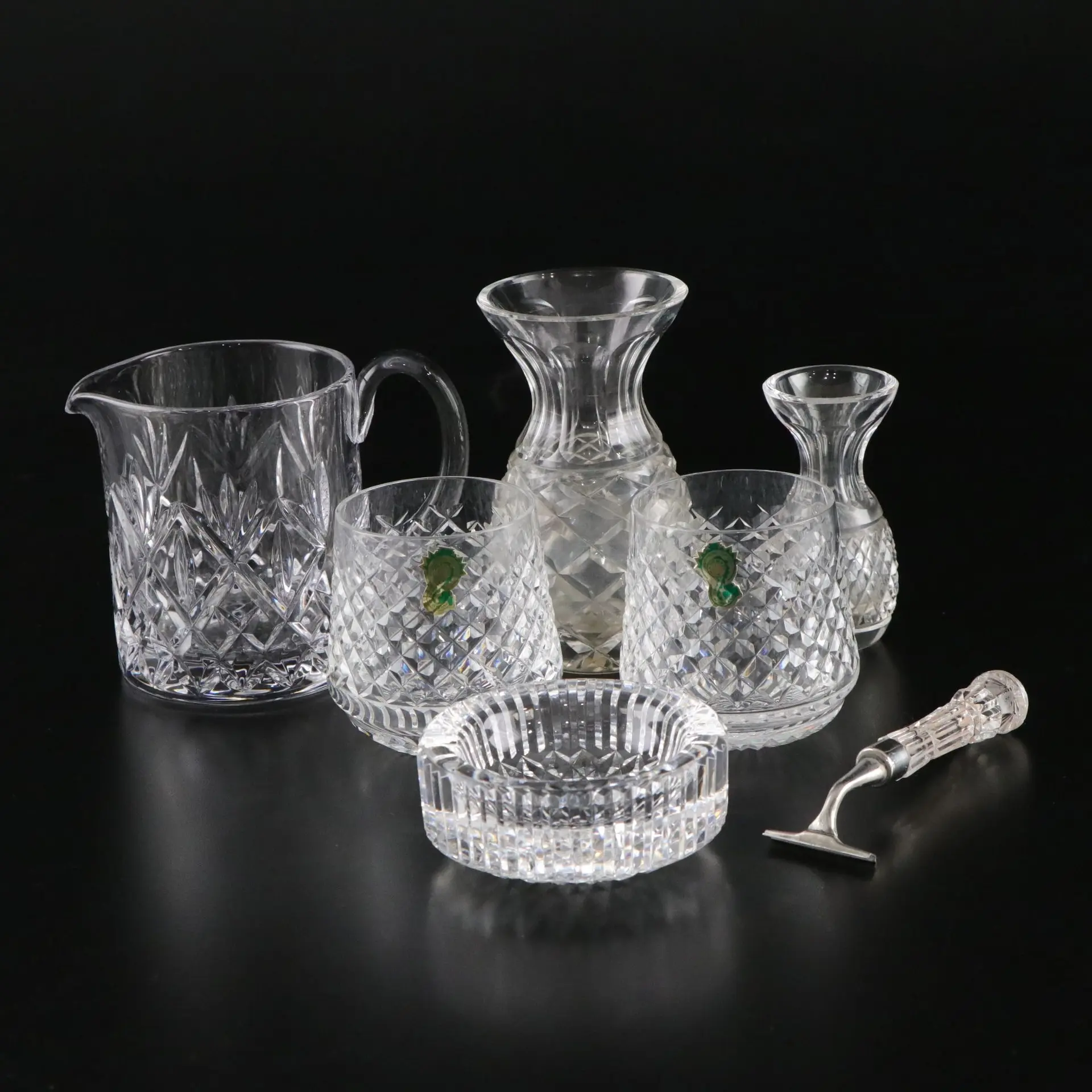 Waterford Crystal "Alana" Glasses, "Huntley" Pitcher, "Comeragh" Vases