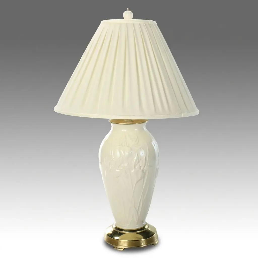 Lenox Porcelain Irises Vase Table Lamp with Silk Shades