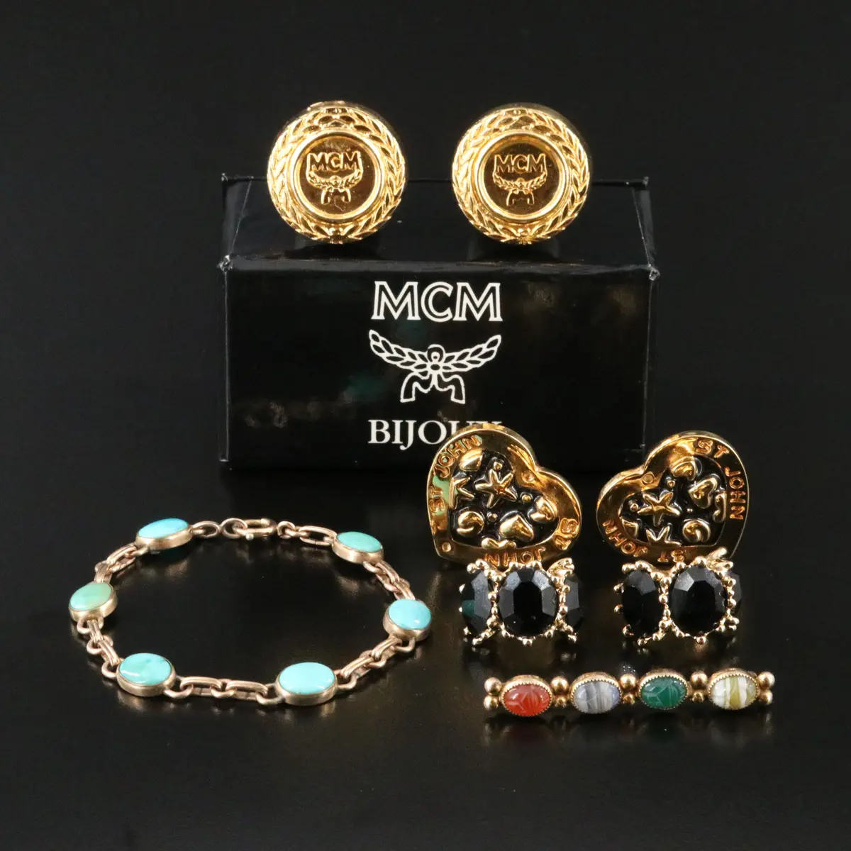 Jewelry Selection Including Turquoise and MCM Clip Earrings