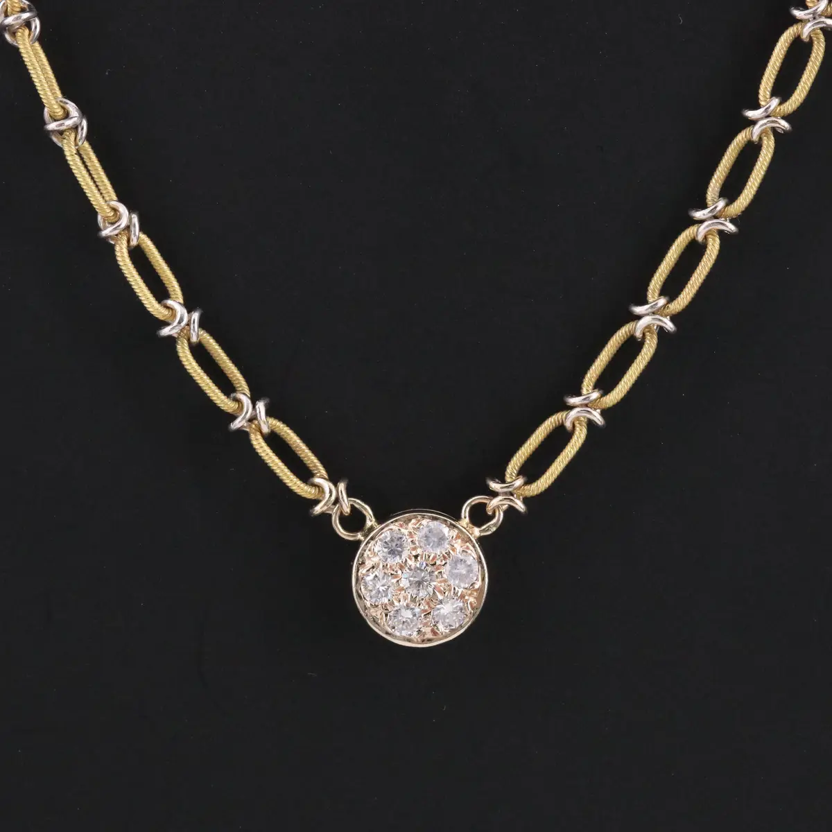18K Two-Tone Fancy Link Chain Necklace with 14K 0.44 CTW Diamond Pendant