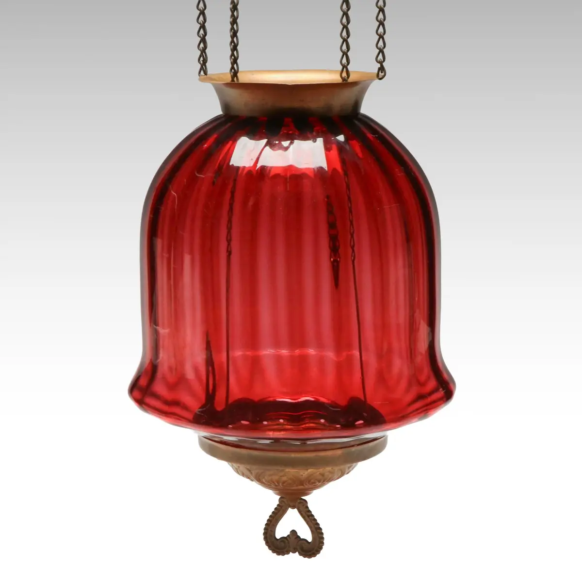 Victorian Cranberry Glass Brass Hall Pendant Partial Lamp, Late 19th C.