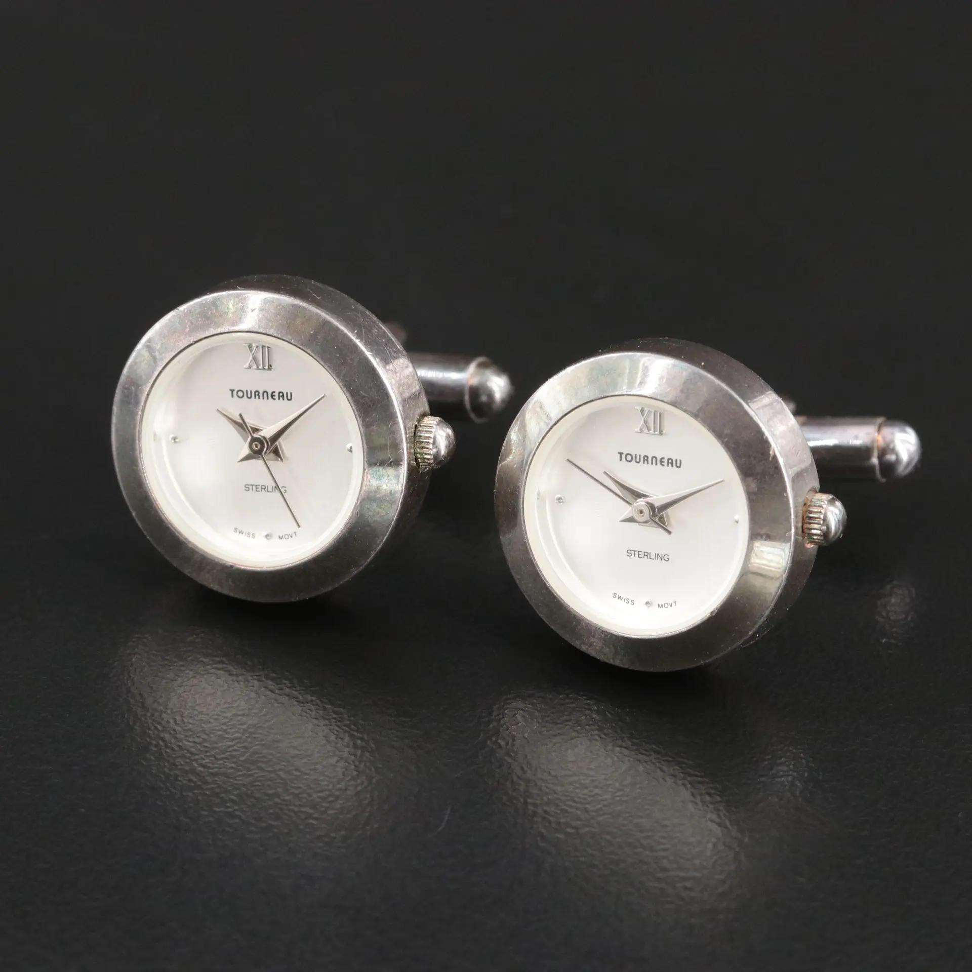 Tourneau Sterling Silver Quartz Watch Cufflink Set