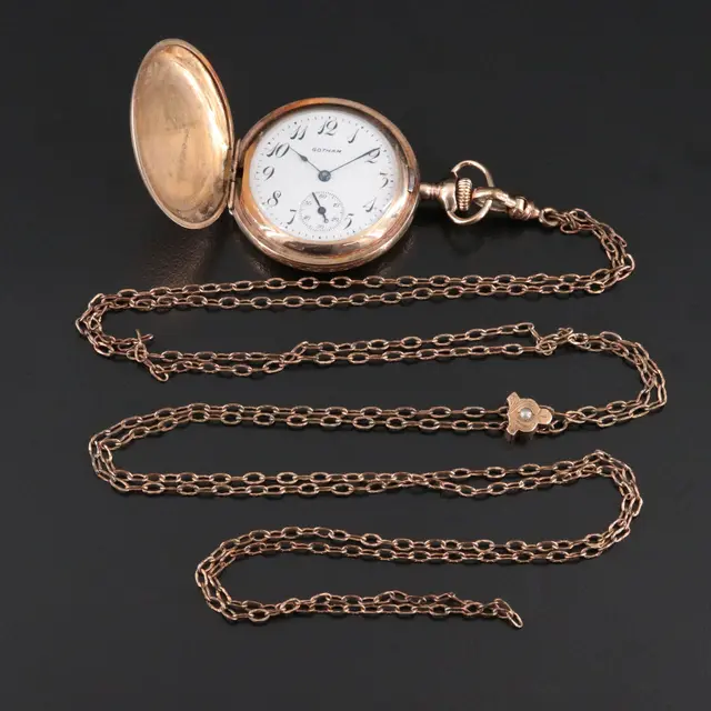 Gotham Gold-Filled Ornate Hunter Case Pocket Watch