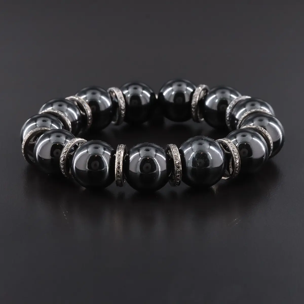 Sheryl Lowe Sterling Black Onyx and Fancy Black Diamond Station Bracelet