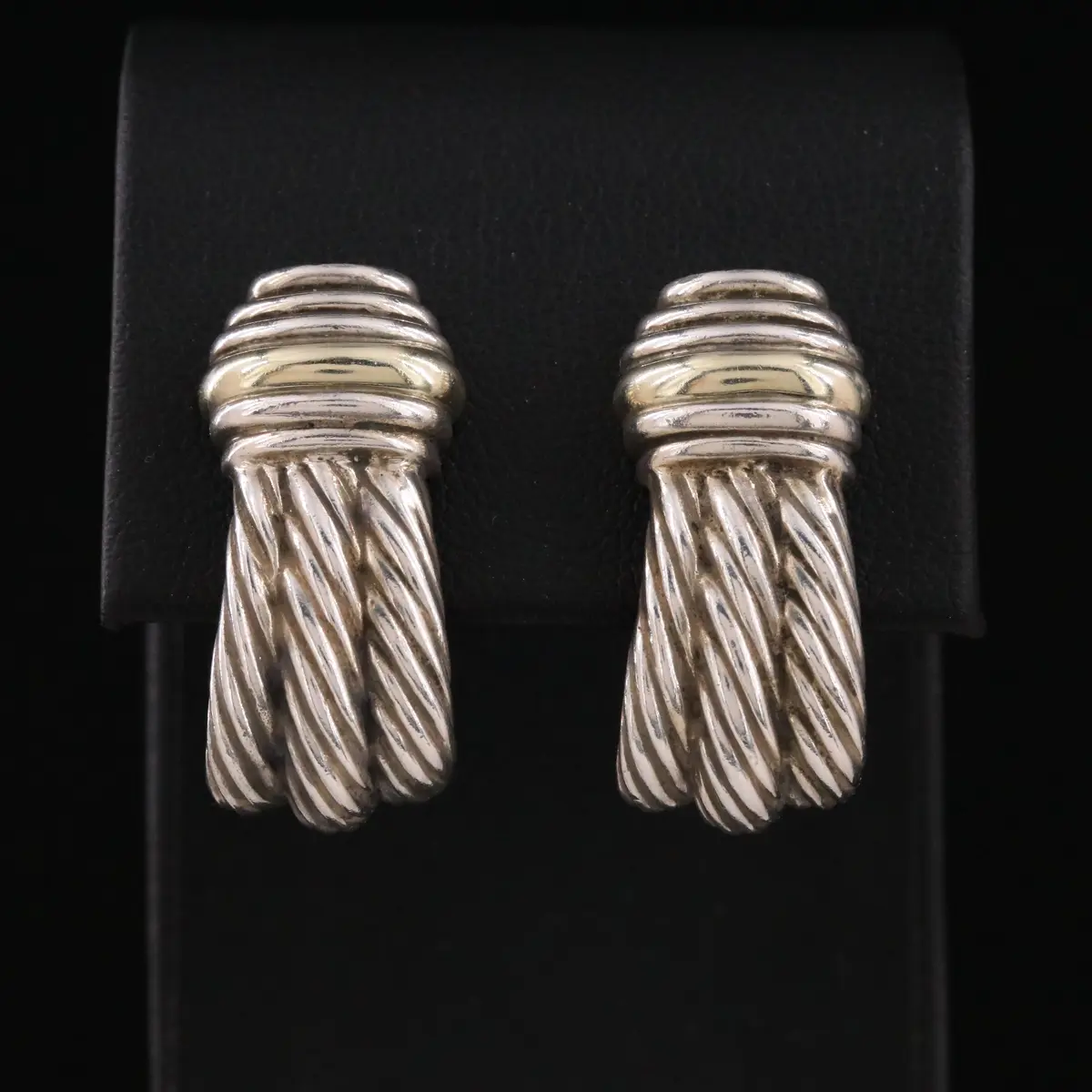 David Yurman Sterling and 14K Triple Cable Earrings