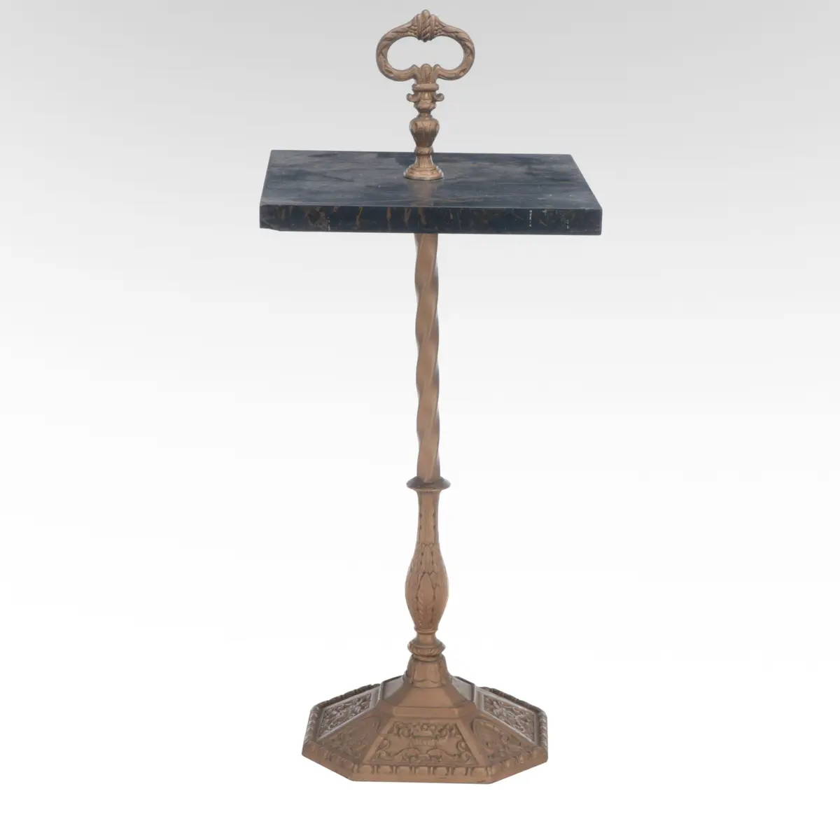 Hollywood Regency Style Cast Metal and Black Marble Smoking Stand