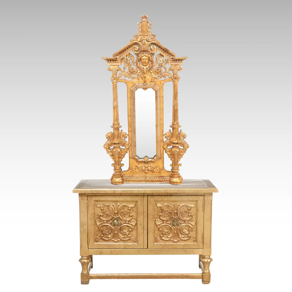 Baroque Revival Giltwood Cabinet and Mirror, Late 20th Century