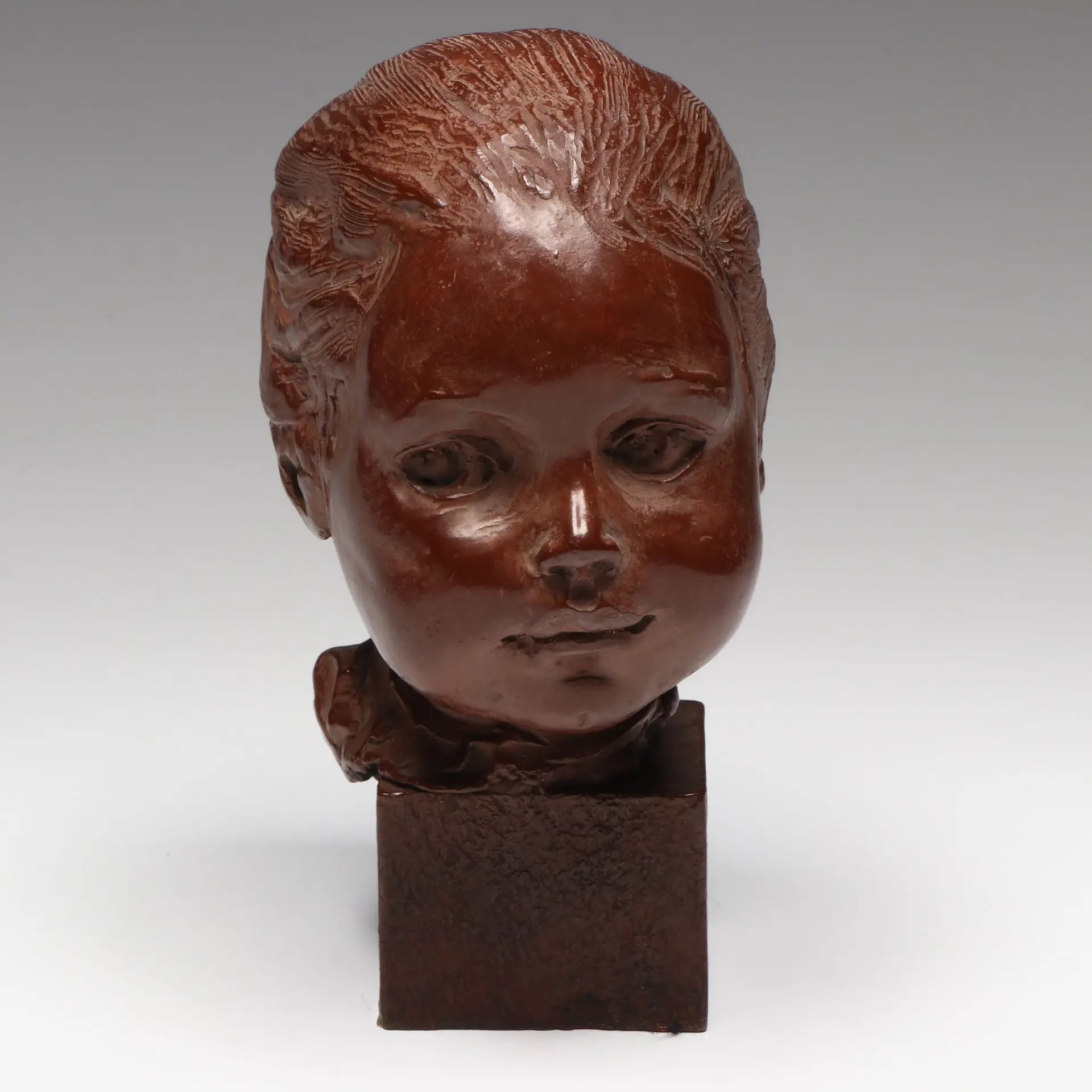 Bronze Bust Sculpture of Young Girl with Ponytail, 1989