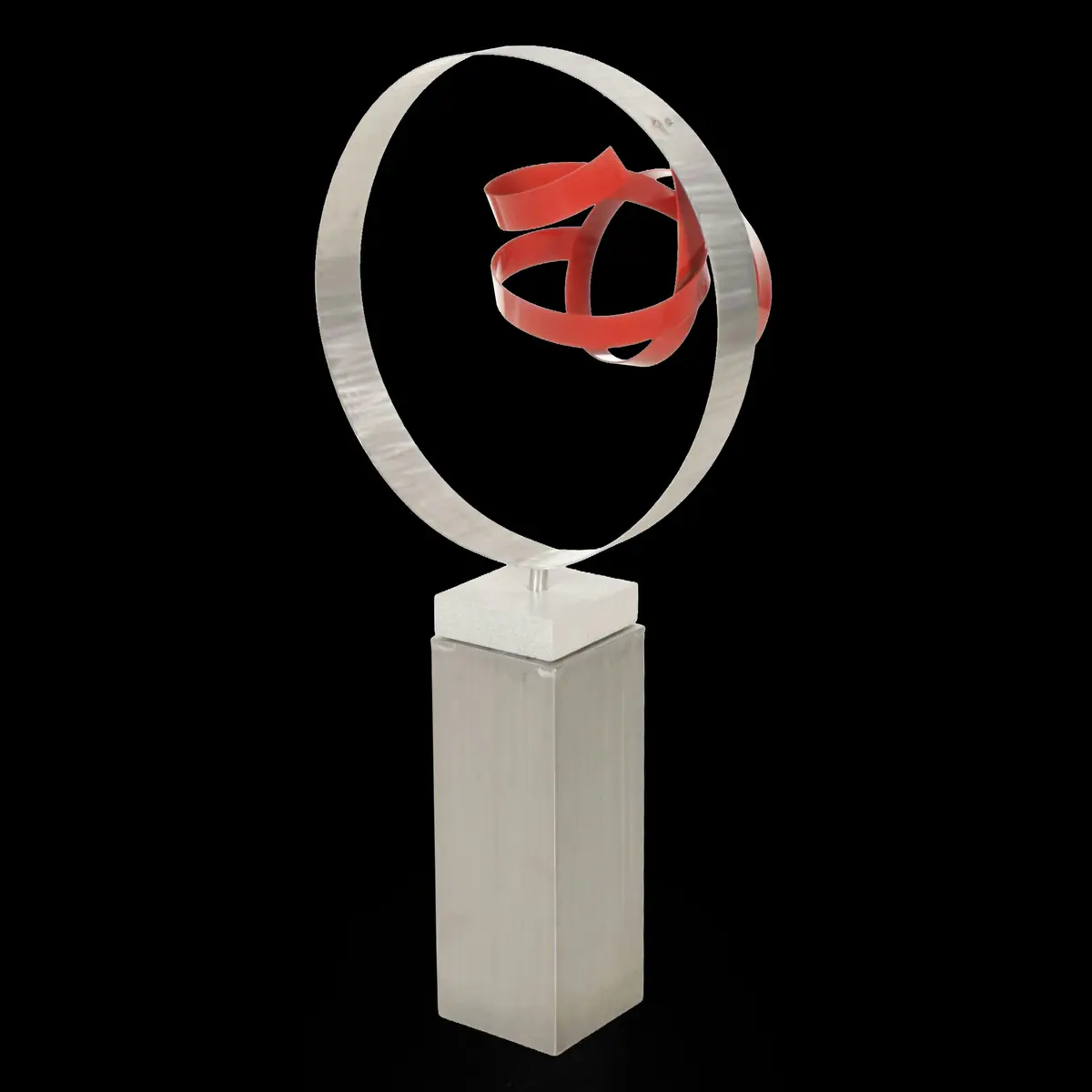 Mac Worthington Brushed and Enameled Abstract Steel Sculpture and Pedestal
