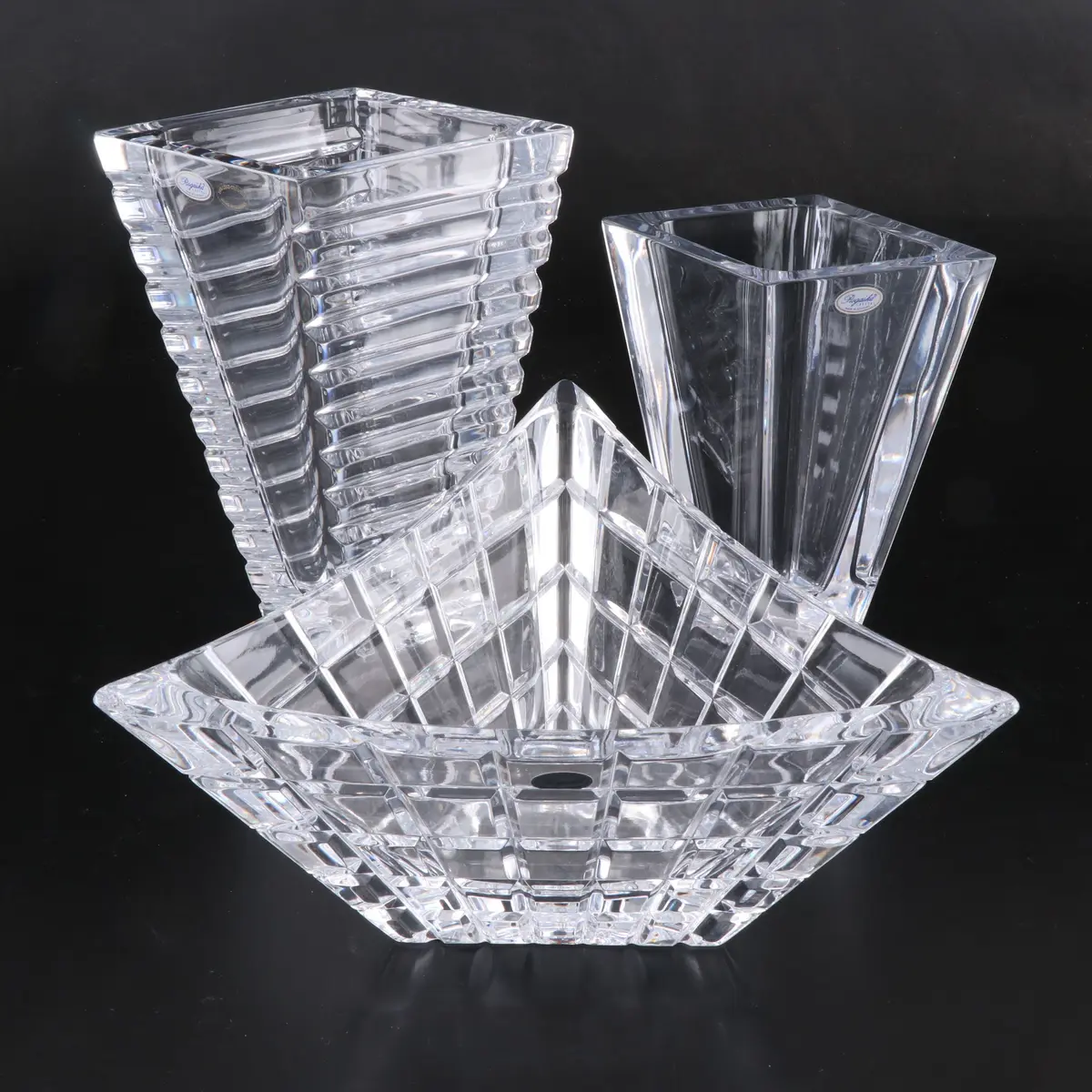 Rogaska Slovenian Cut Crystal Flower Vases and Decorative Bowl
