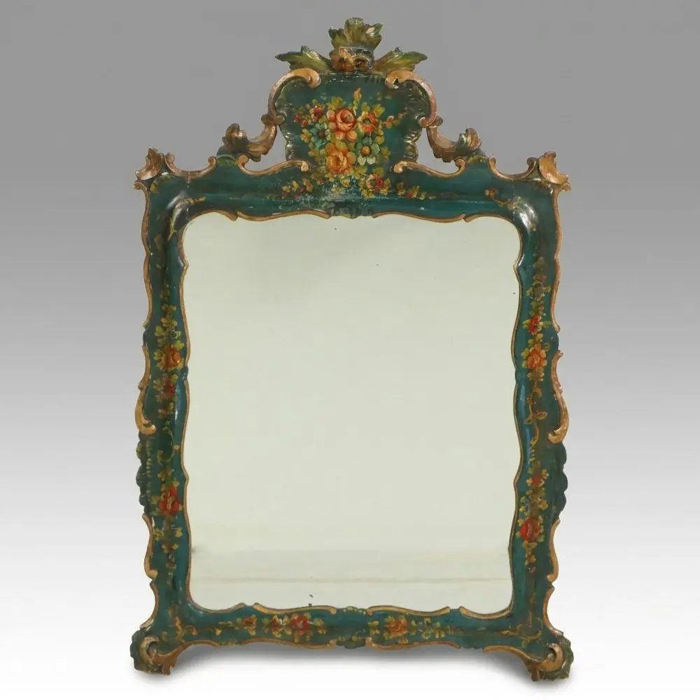 Venetian Rococo Style Polychrome-Decorated and Parcel-Gilt Mirror