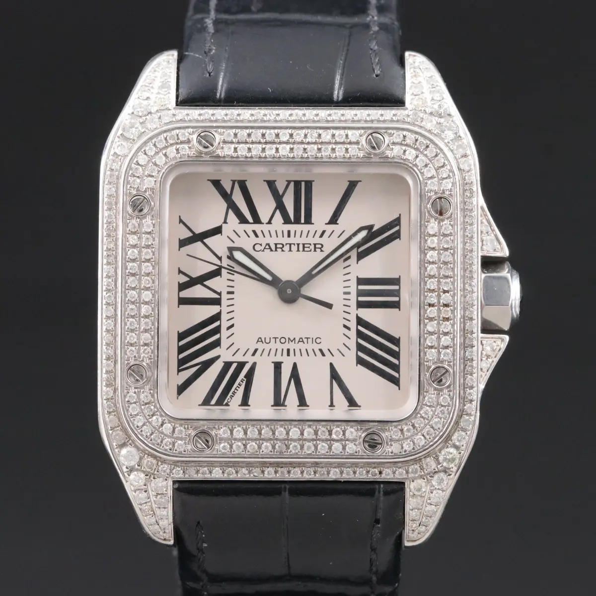 Cartier Santos 100 Midsize 1.30 CTW Diamond Steel Automatic Watch