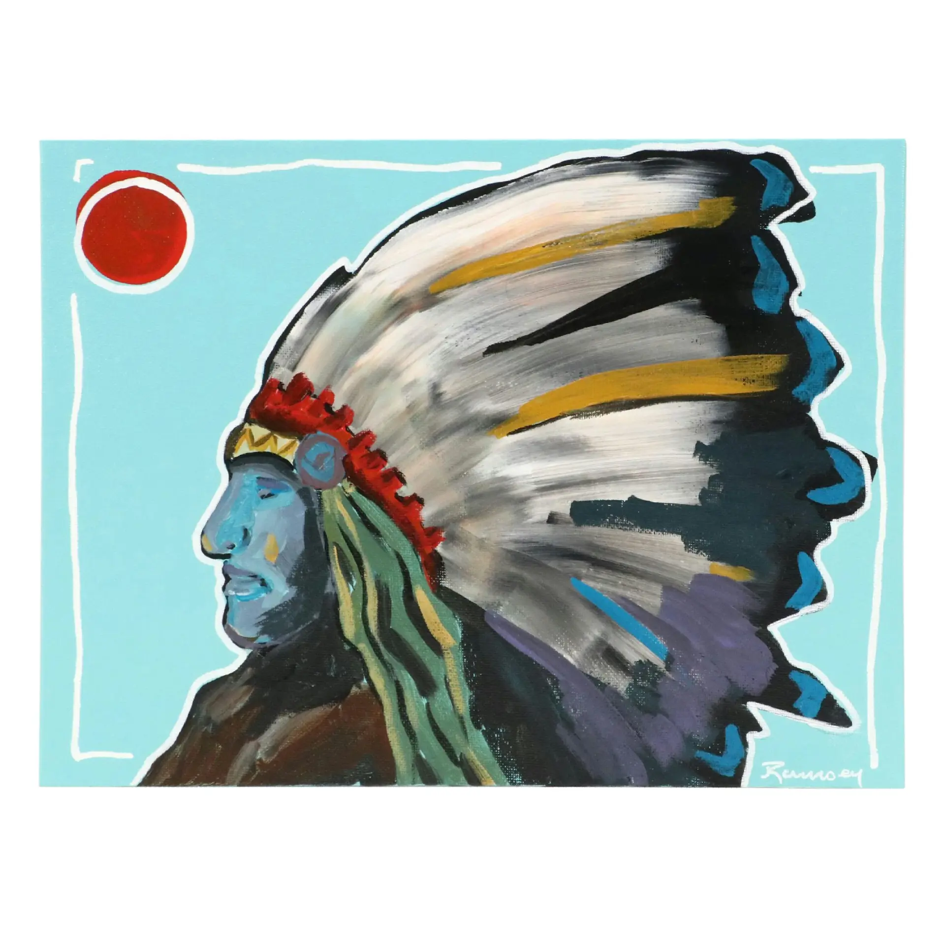 Joshua Ramsey Stylized Acrylic Painting of Native American "Ancestors 16"
