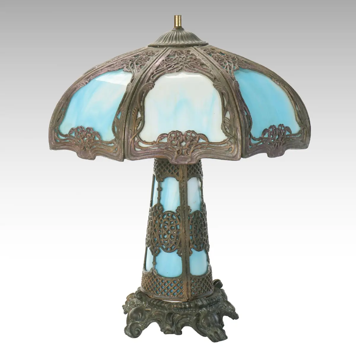 Art Nouveau Slag Glass and Cast Metal Table Lamp, Early 20th Century