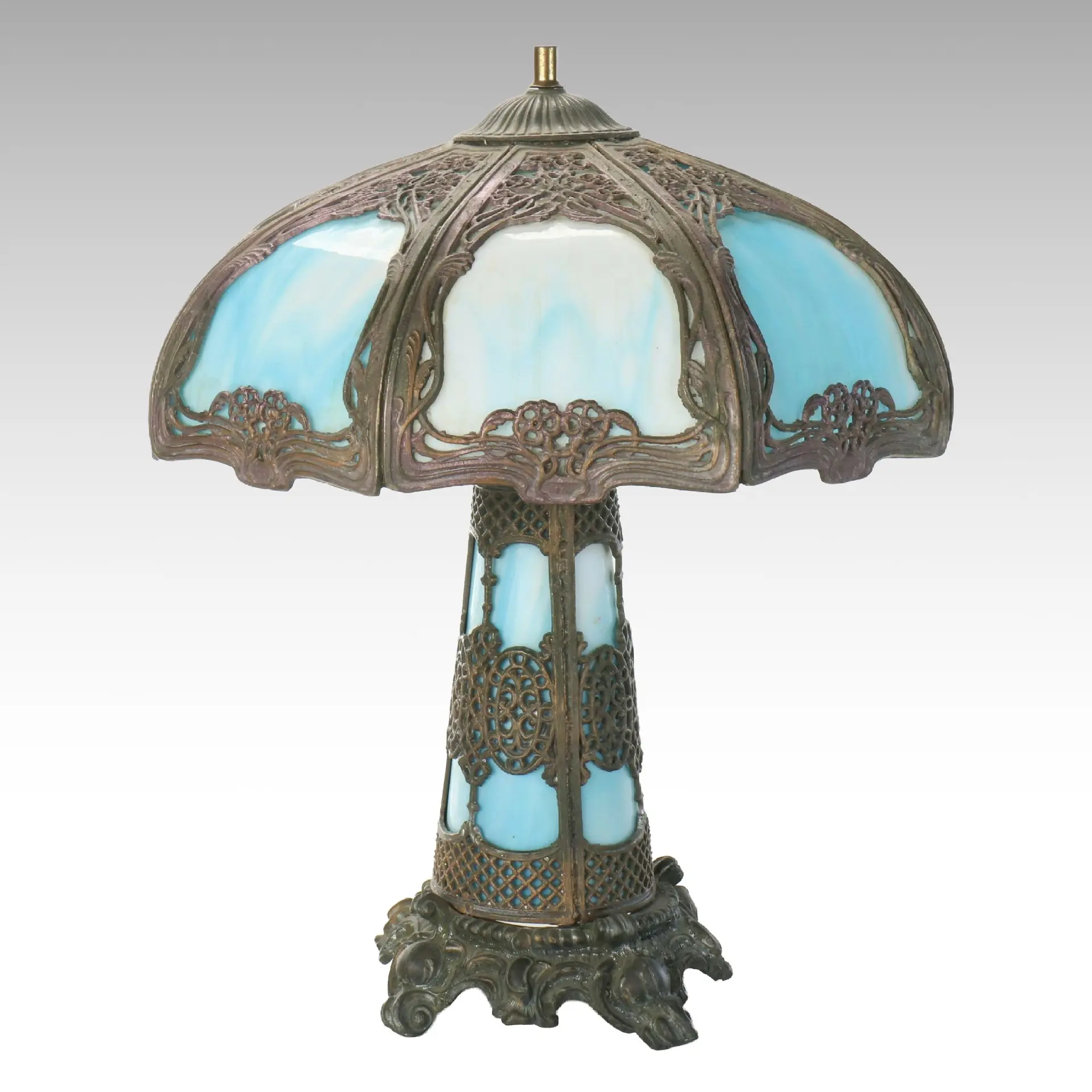 Art Nouveau Slag Glass and Cast Metal Table Lamp, Early 20th Century
