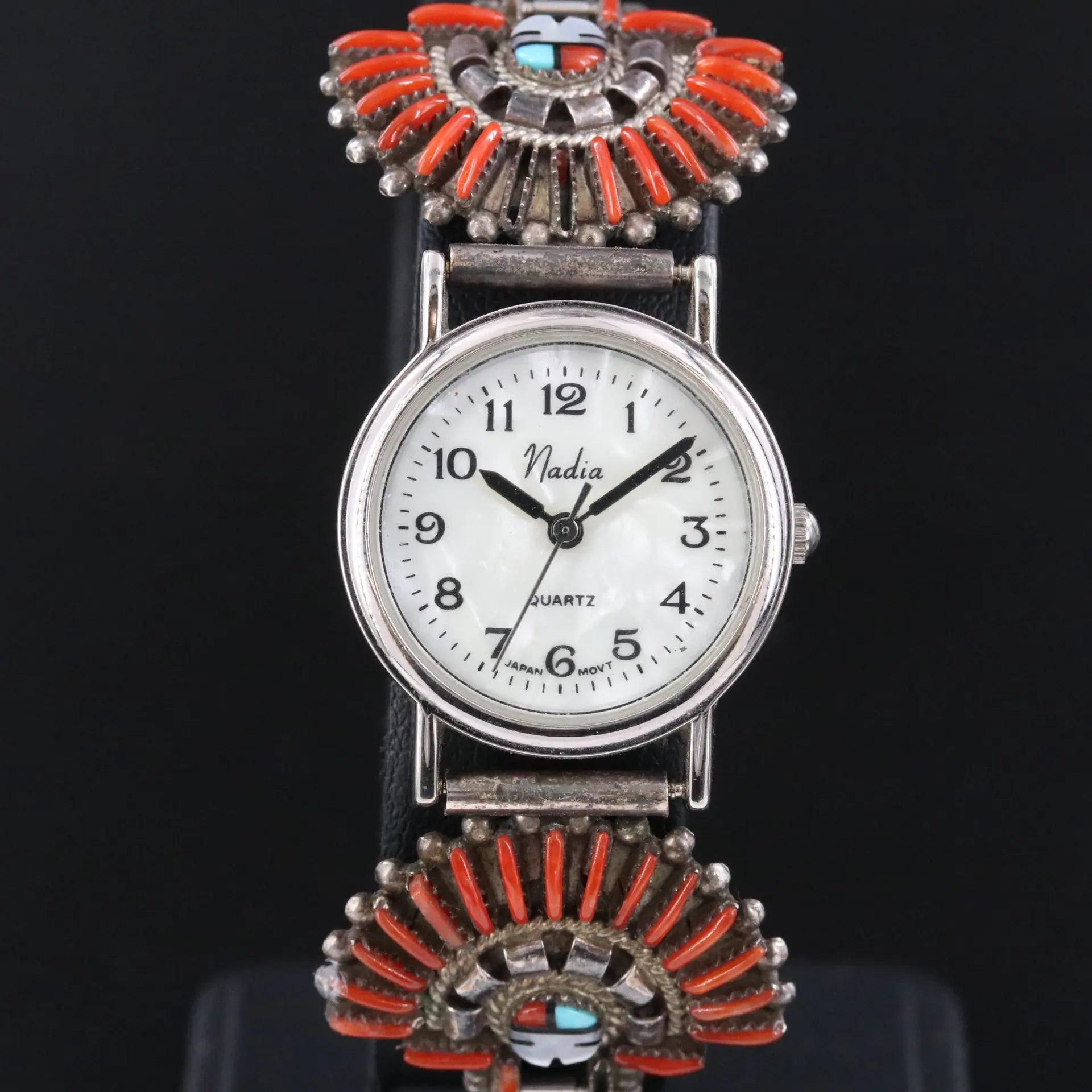 Native American Southwestern 1980s Edmund Cooeyate Zuni Sunface Nadia Watch