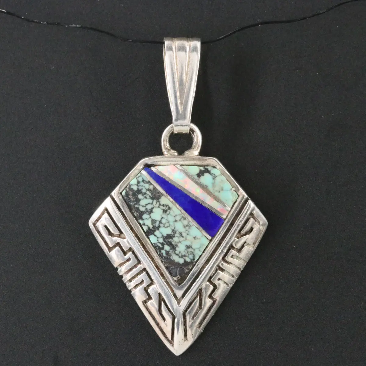 Calvin Begay Navajo Diné Turquoise, Lapis Lazuli, and Opal Inlay Pendant