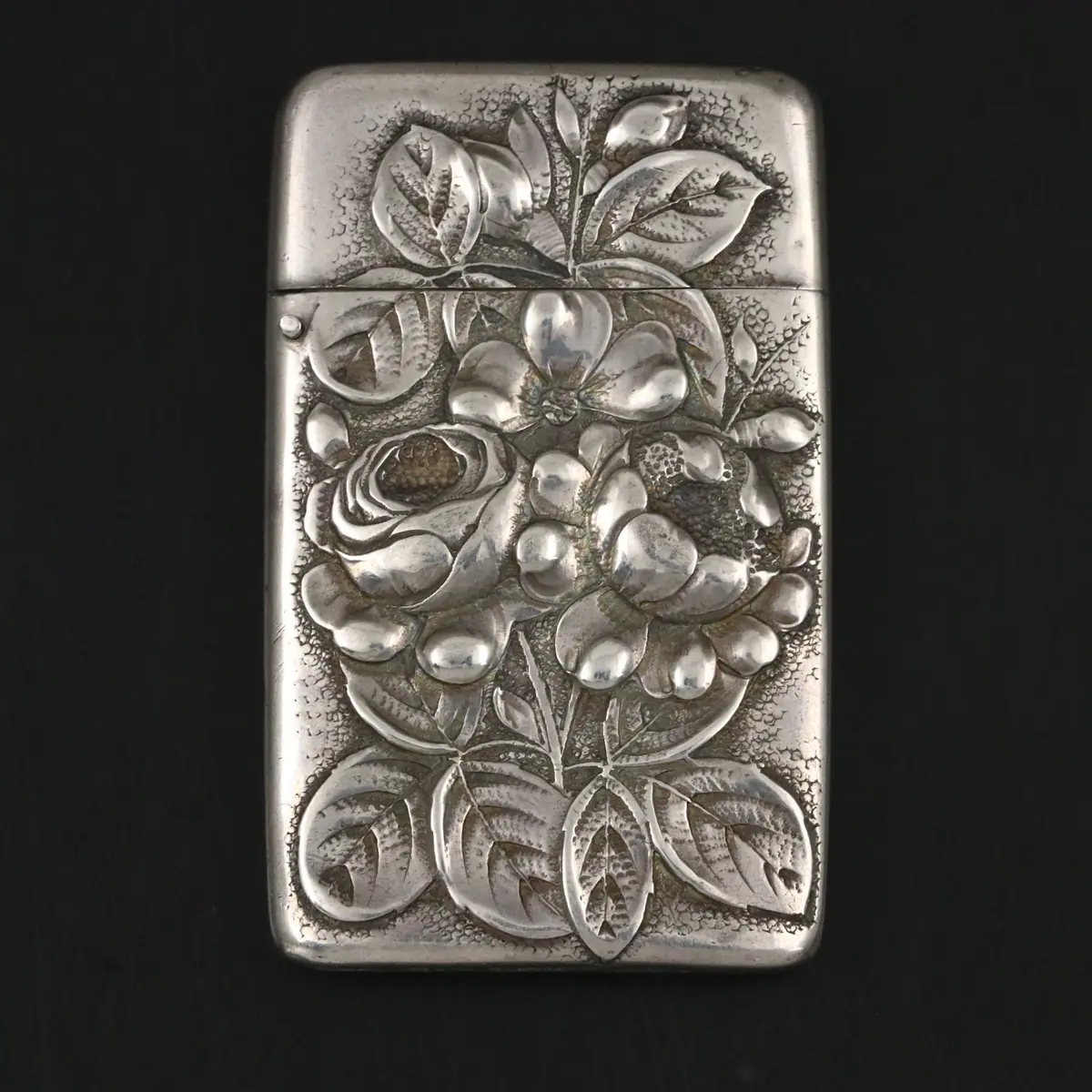 Repoussé Rose Sterling Silver Vesta, Vintage