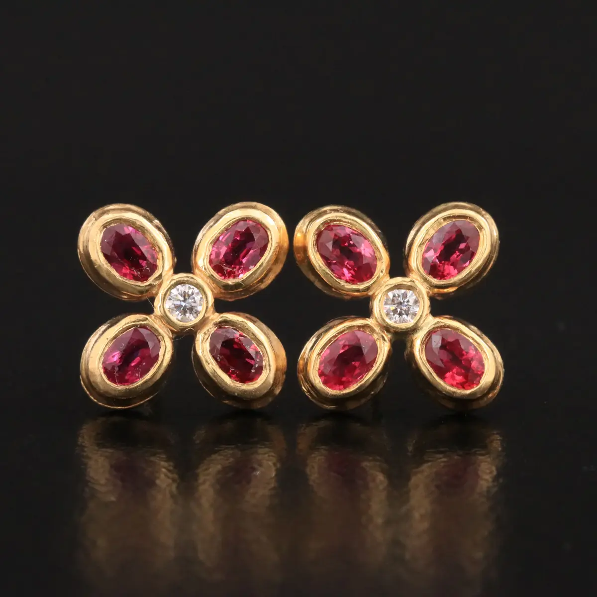 18K Ruby and Diamond Floral Stud Earrings