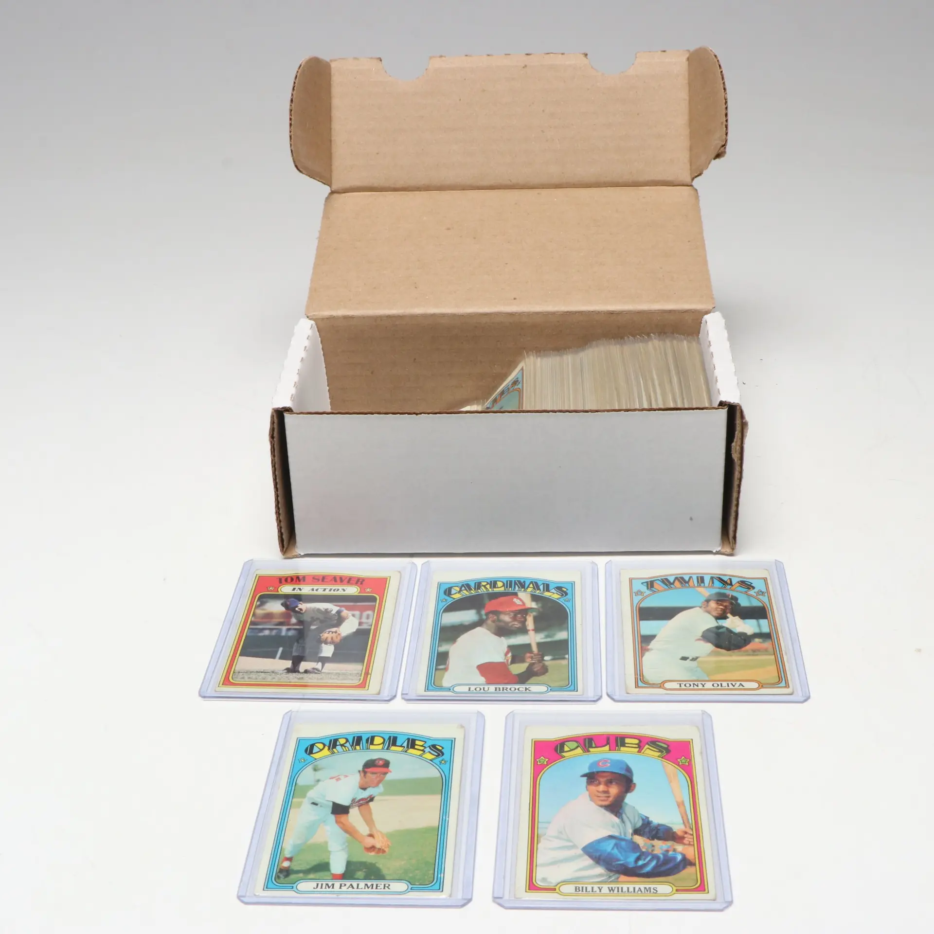 1972 Topps Baseball Cards with Lou Brock, Tom Seaver, and Jim Palmer