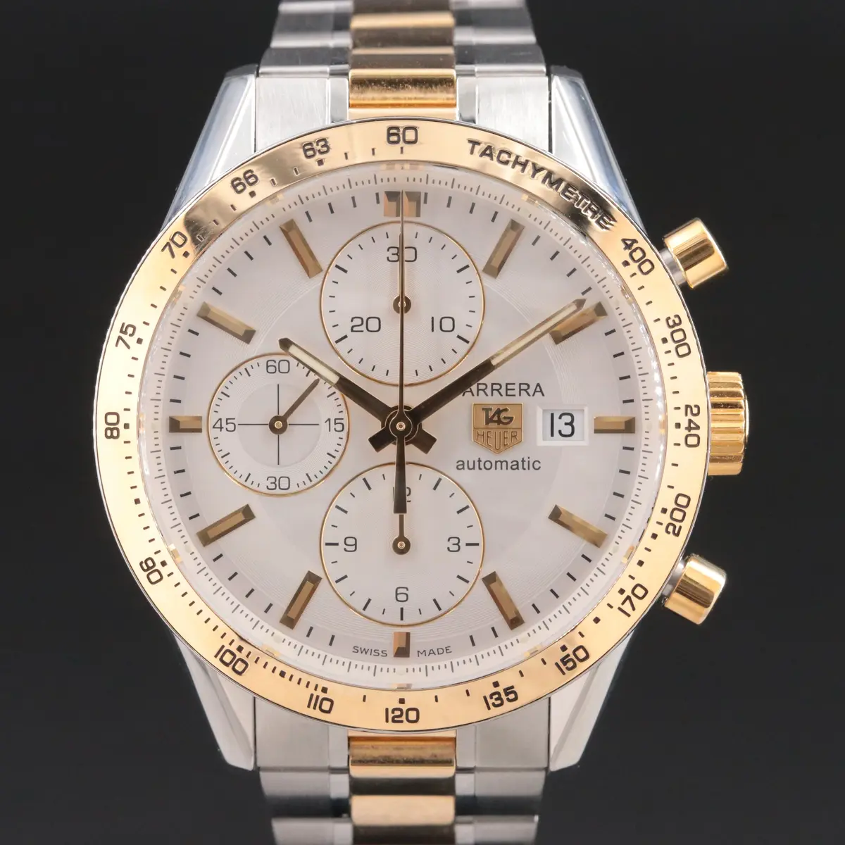 TAG Heuer Carrera Chronograph 18K Gold Steel White Automatic Watch