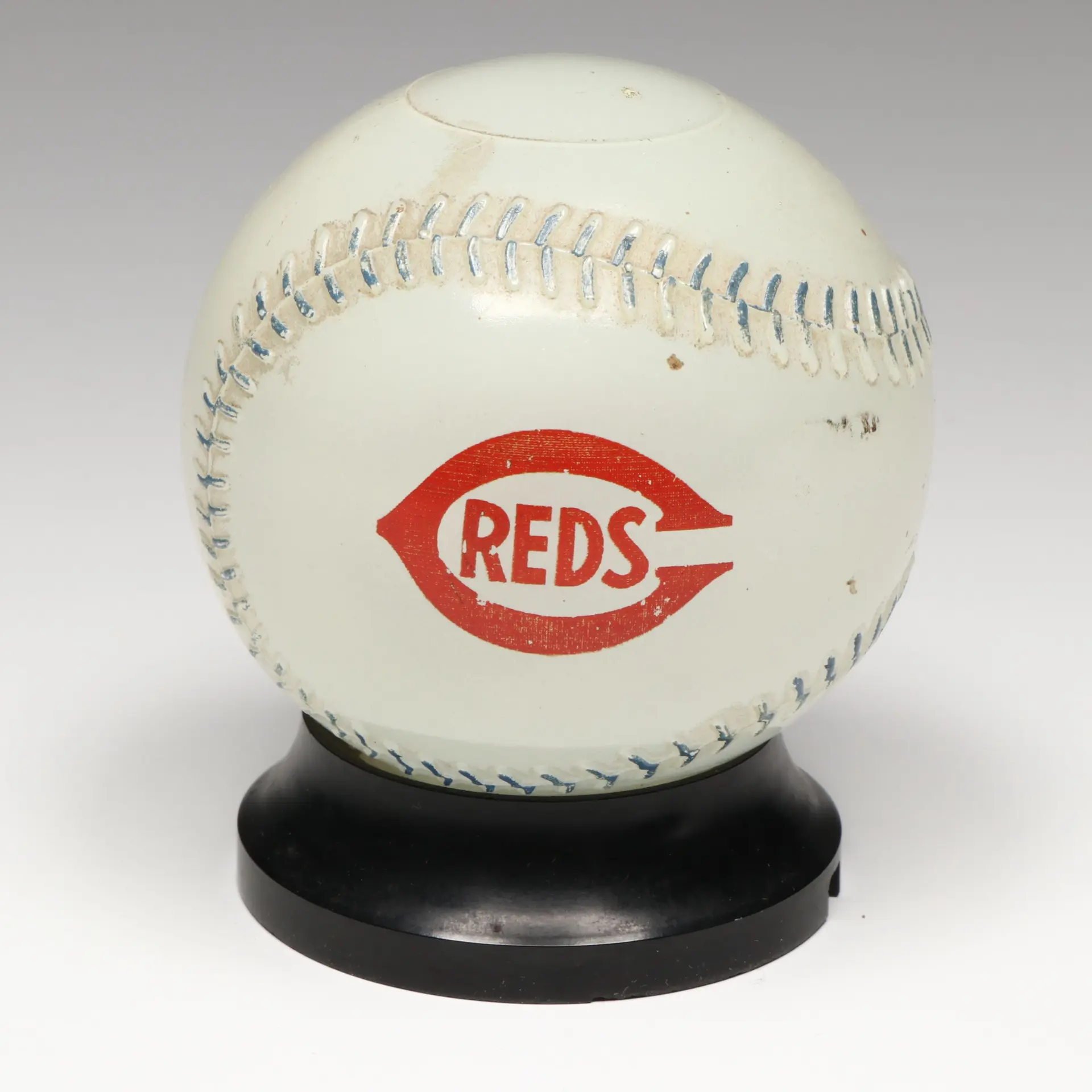 Cincinnati Reds Mobilgas Milk Glass Coin Bank, Mid-20th Century