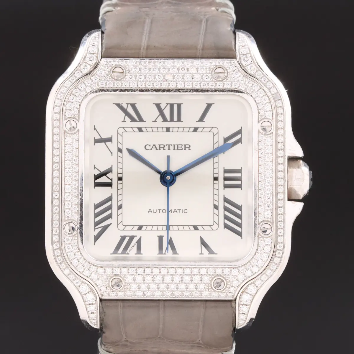 18K Cartier Santos Factory Diamond Case Automatic Watch