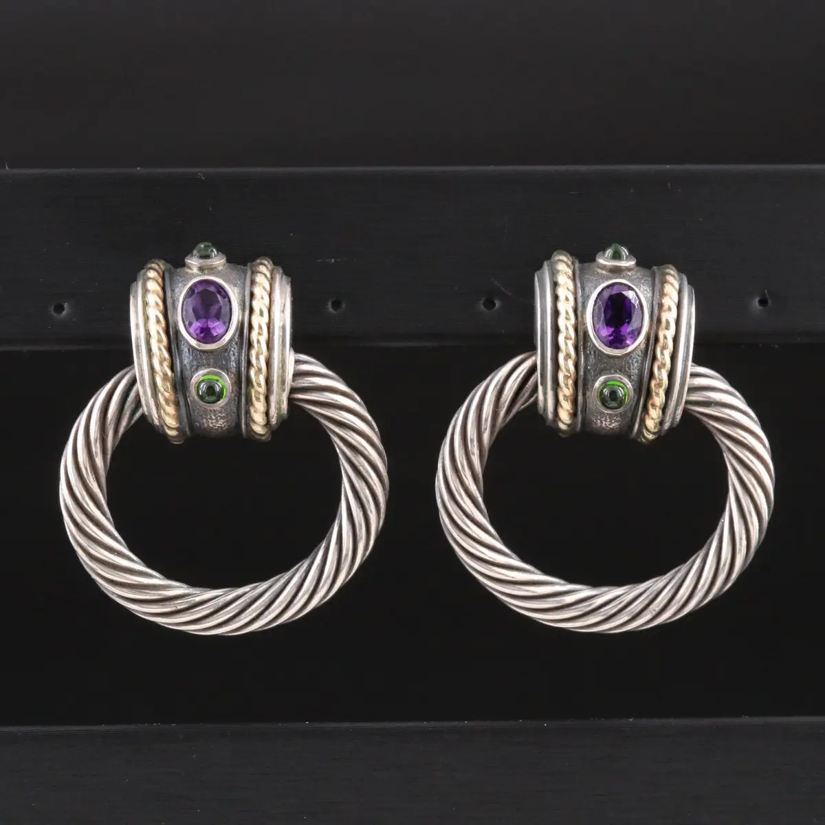 David Yurman Sterling Amethyst Diopside Door Knocker Earrings with 14K Accents