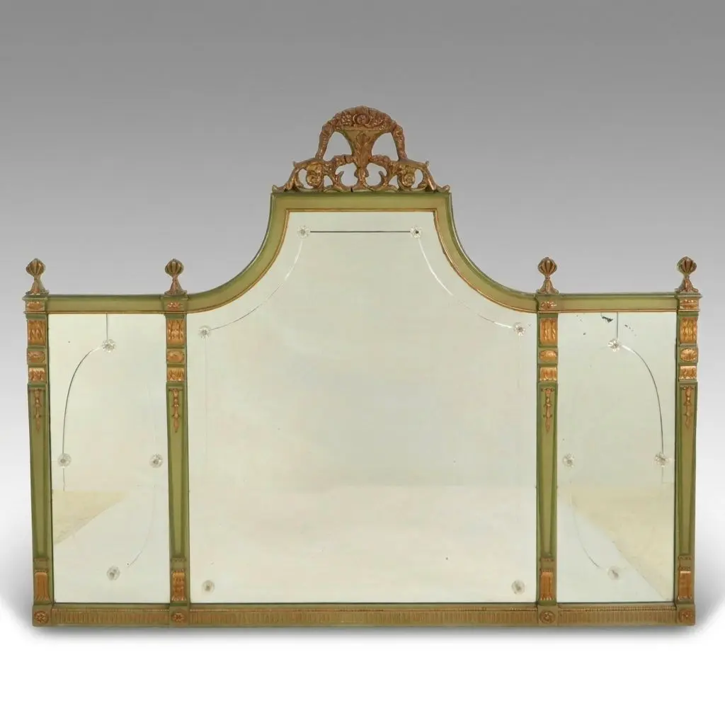 Neoclassical Style Painted and Parcel-Gilt Three-Panel Overmantel Mirror