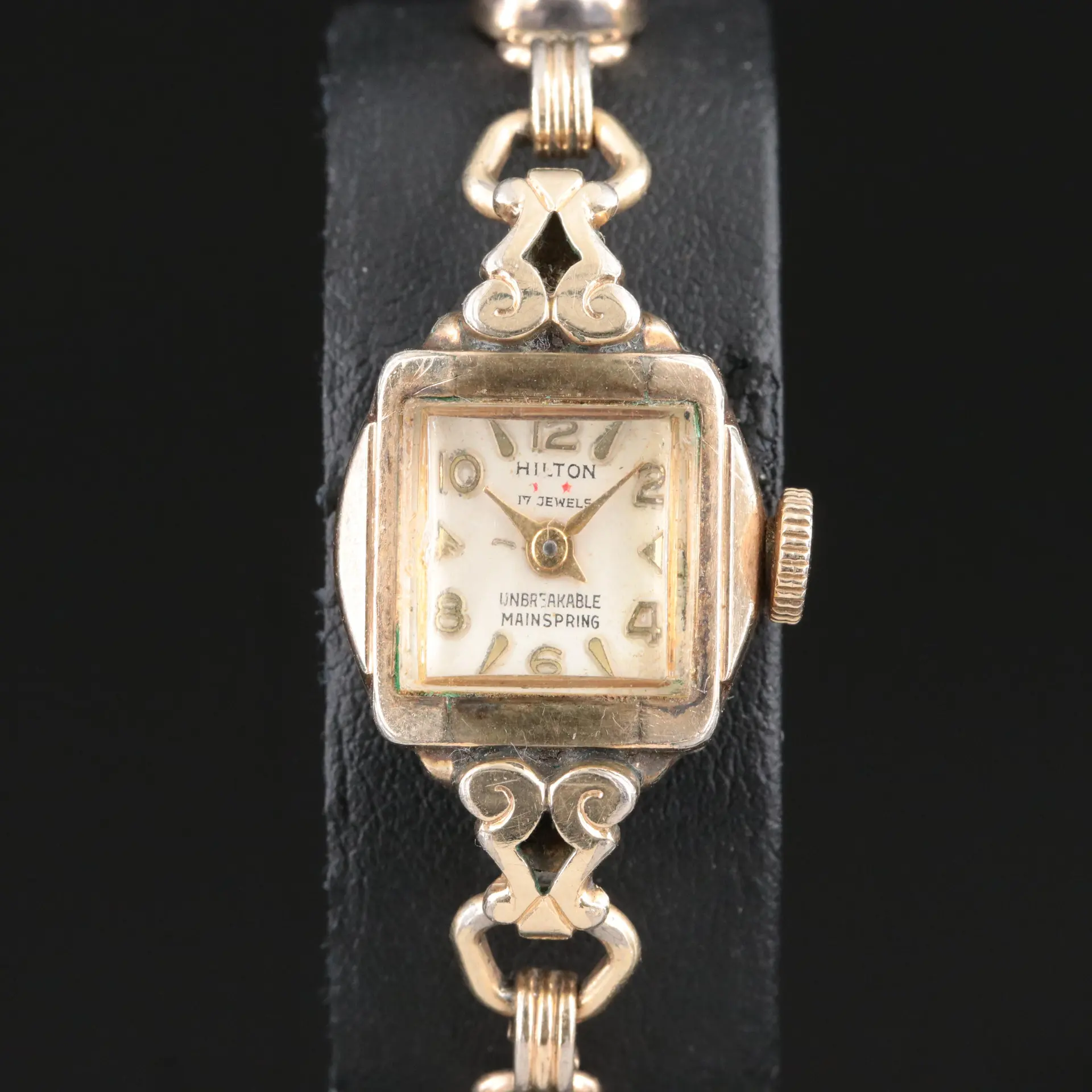 Hilton Stem Wind Gold-Tone Scarab Gemstone Watch