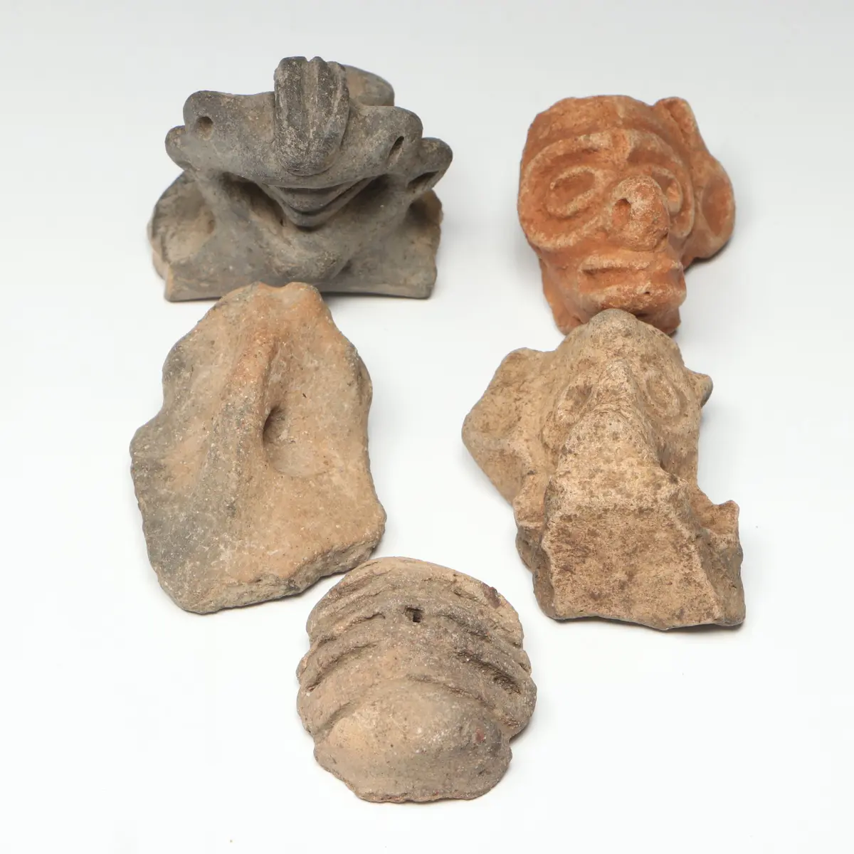 Pre-Columbian Taino Indian Pottery Adorno Head Fragments, Circa 1200-1500 CE