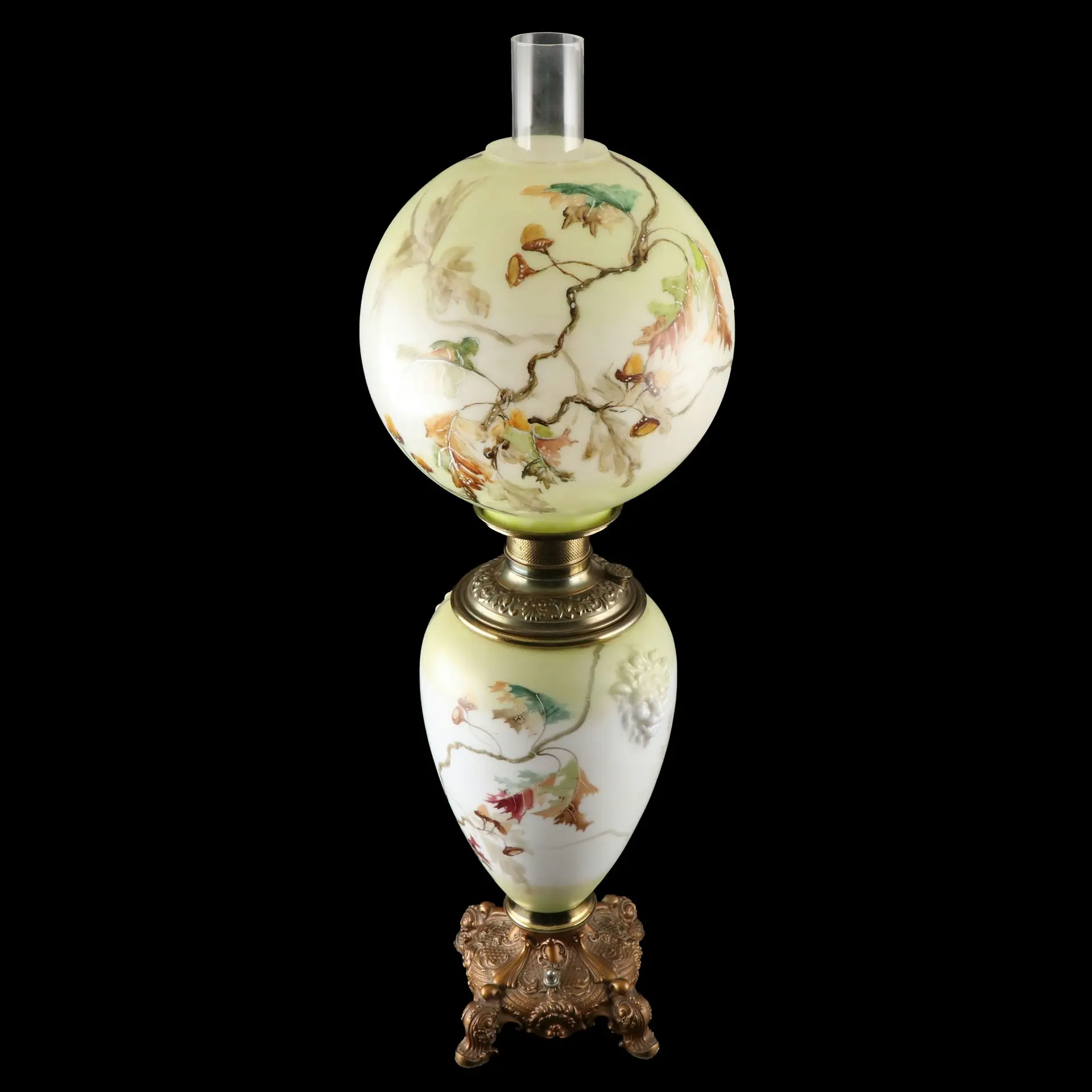 Victorian Style Hand-Painted Milk Glass Parlor Lamp, 20th Century