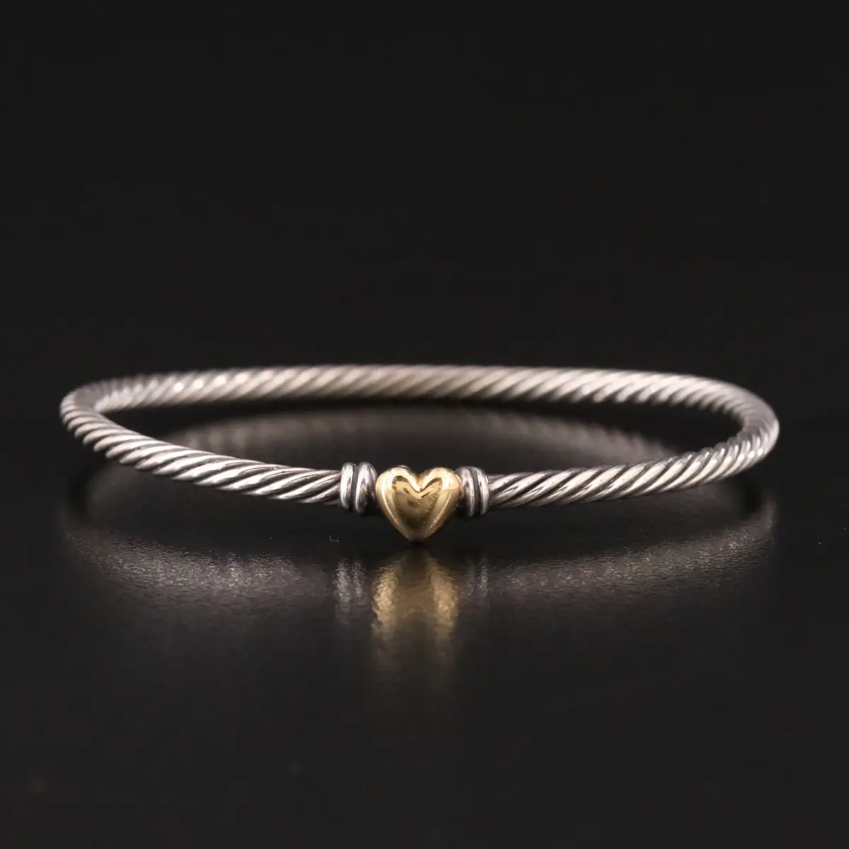David Yurman Sterling and 18K Classic Cable Heart Station Bracelet
