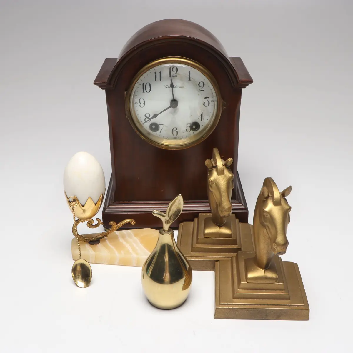 Seth Thomas Mantel Clock with Art Deco Style Horse Head Bookends and