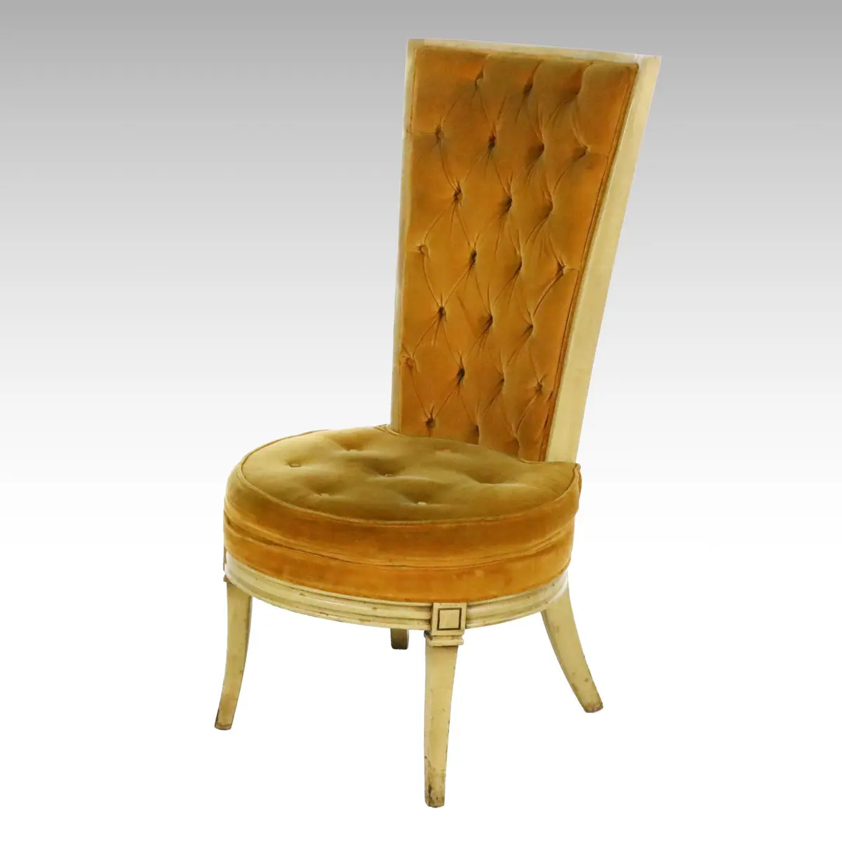 Hollywood Regency Tufted Gold Velvet High-Back Accent Chair, Mid-20th Century