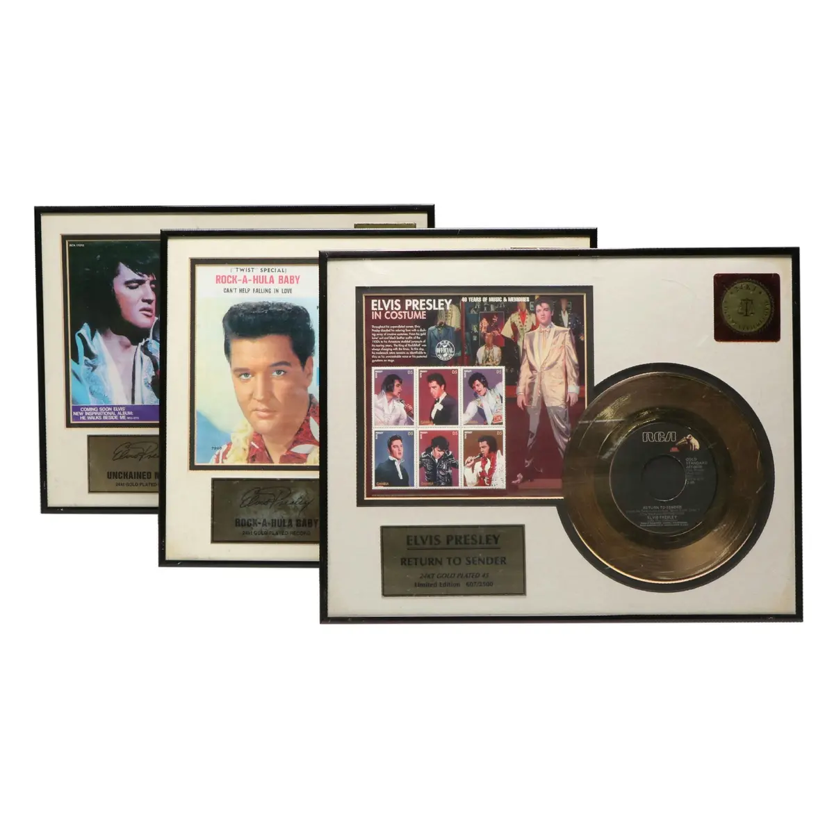 Elvis Presley "Unchained Melody" and More Gold Tone LP Framed Vinyl Records