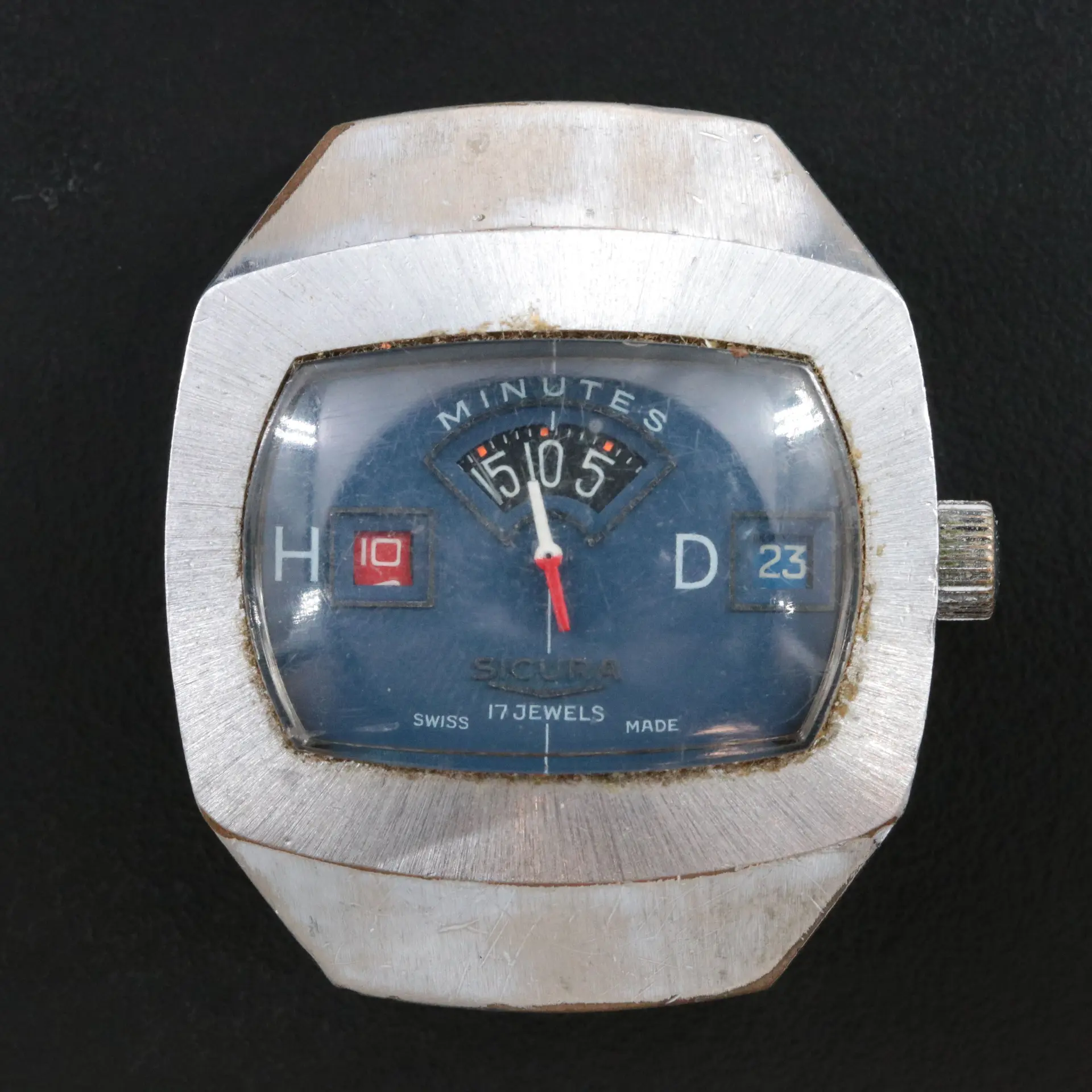 Sicura Jump Hour Stainless Steel Vintage Swiss Stem Wind Watch